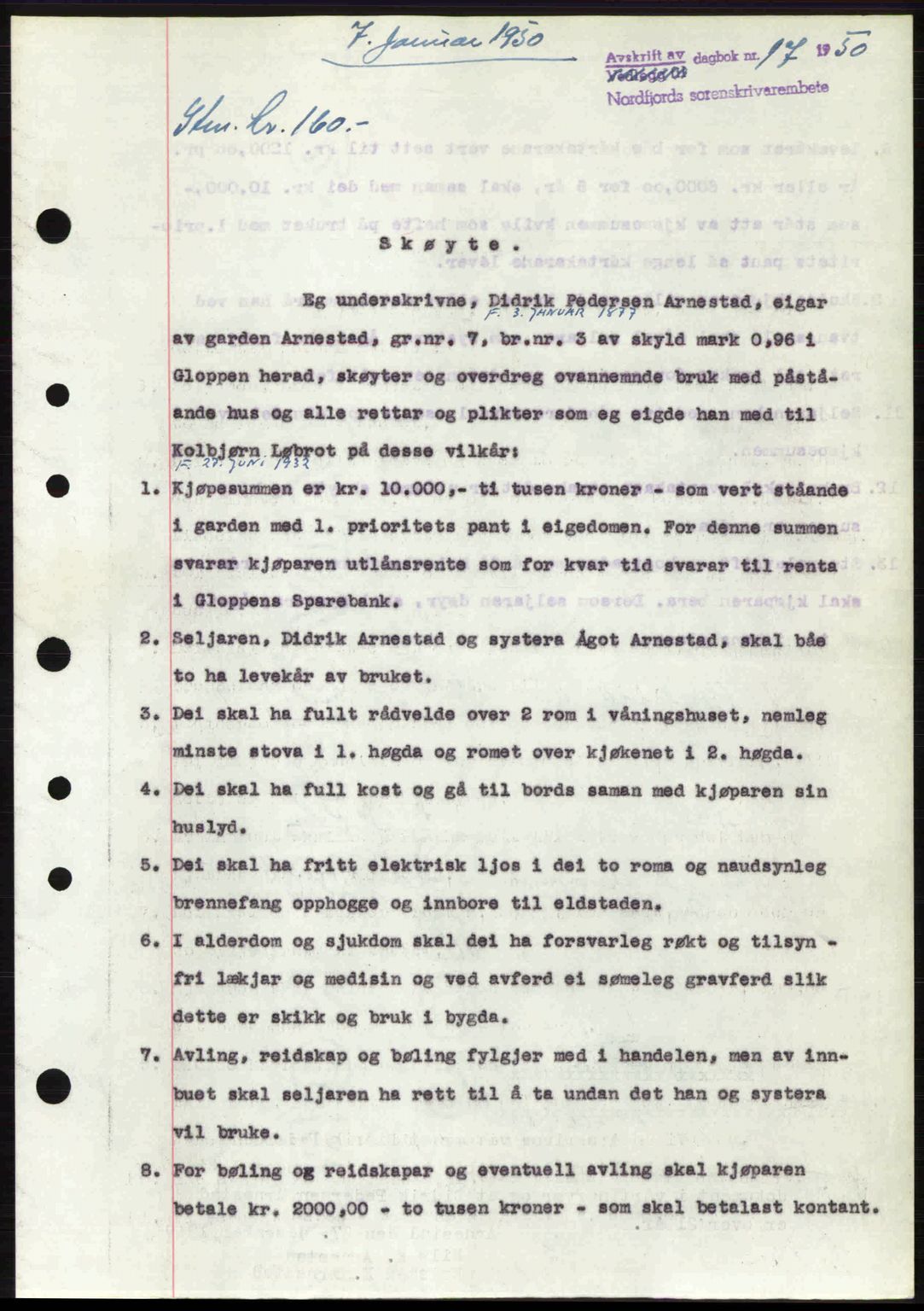Nordfjord sorenskriveri, SAB/A-2801/02/02b/02bj/L0016a: Mortgage book no. A16 I, 1949-1950, Diary no: : 17/1950