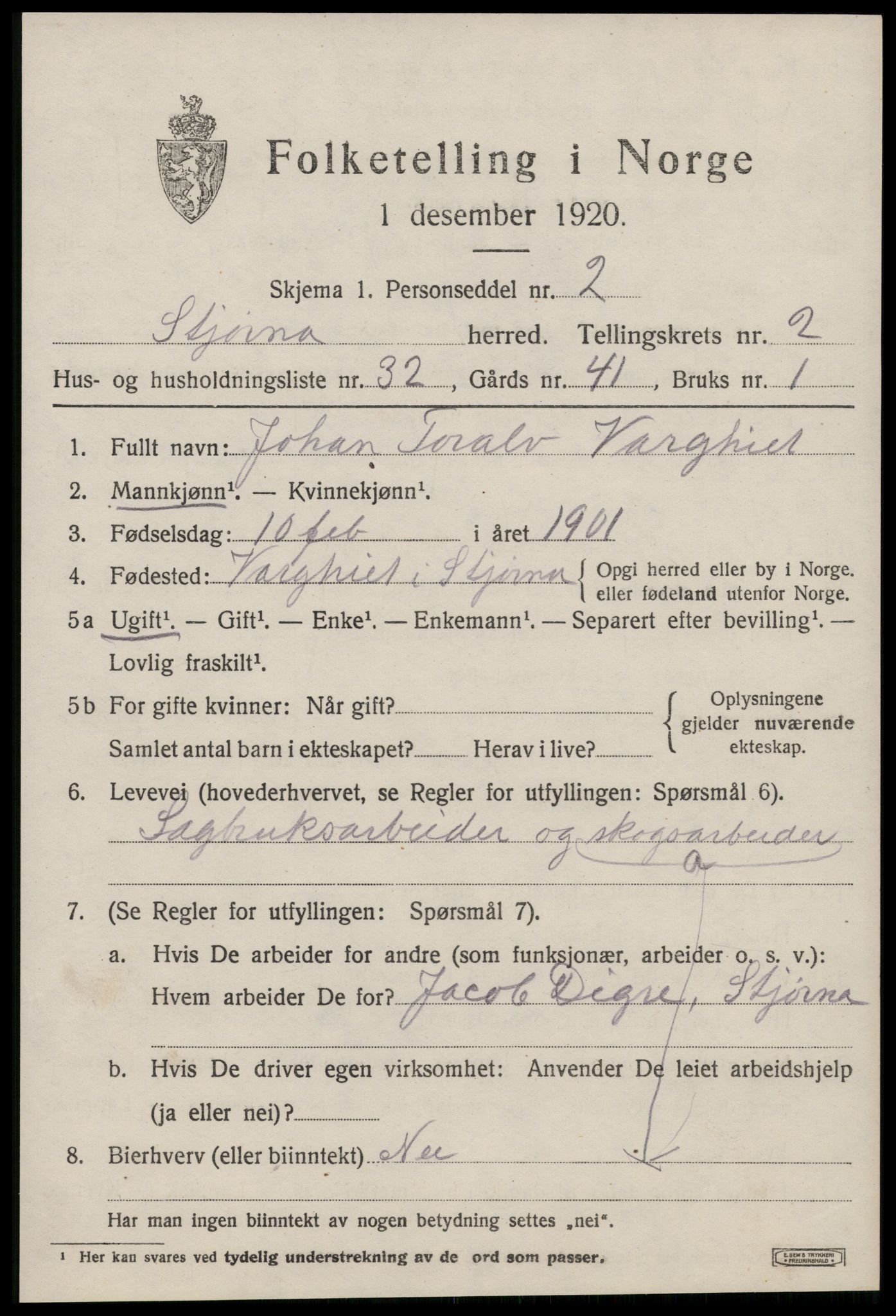 SAT, 1920 census for Stjørna, 1920, p. 1782