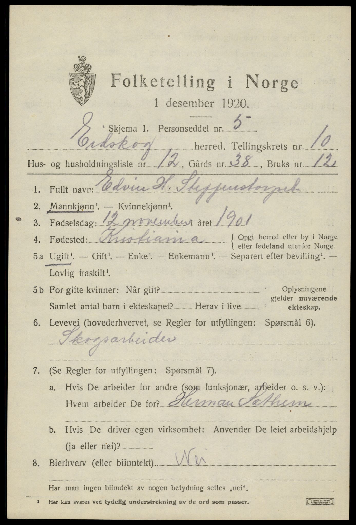 SAH, 1920 census for Eidskog, 1920, p. 11269