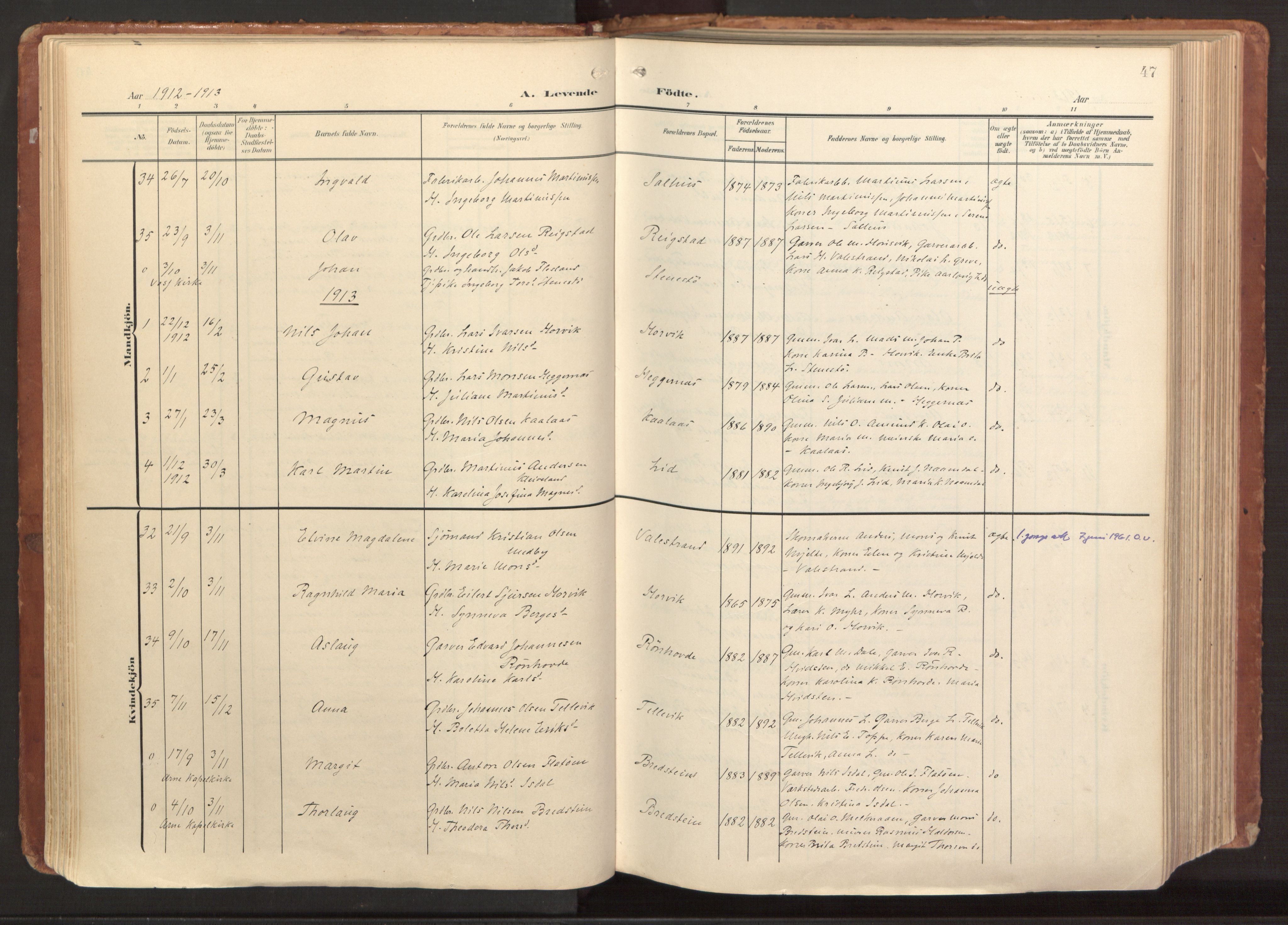 Hamre sokneprestembete, AV/SAB-A-75501/H/Ha/Haa/Haab/L0002: Parish register (official) no. B 2, 1905-1924, p. 47