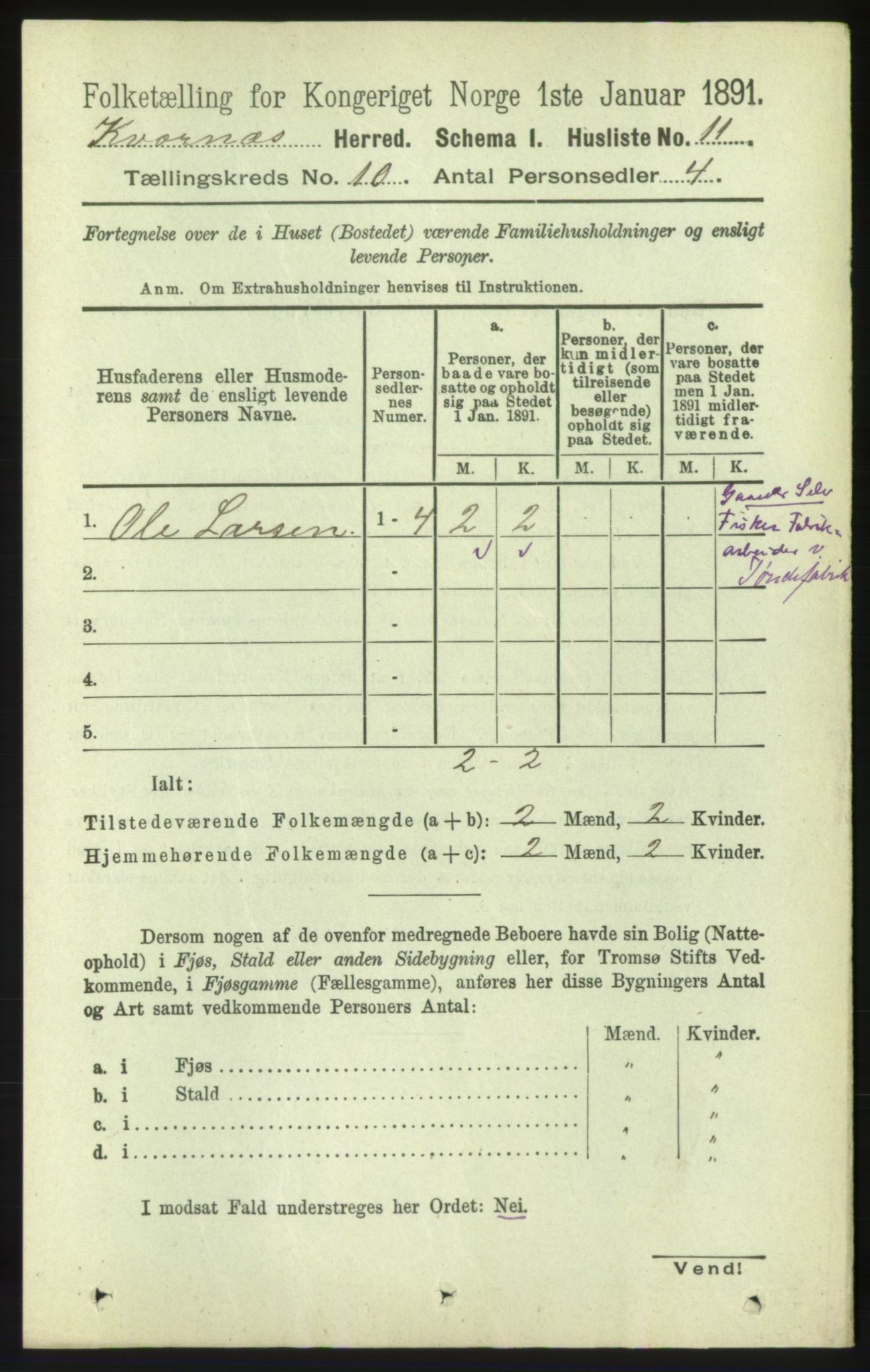 RA, 1891 census for 1553 Kvernes, 1891, p. 4280