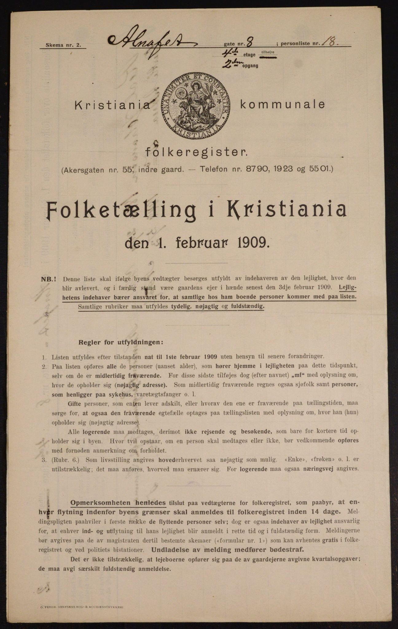 OBA, Municipal Census 1909 for Kristiania, 1909, p. 1152