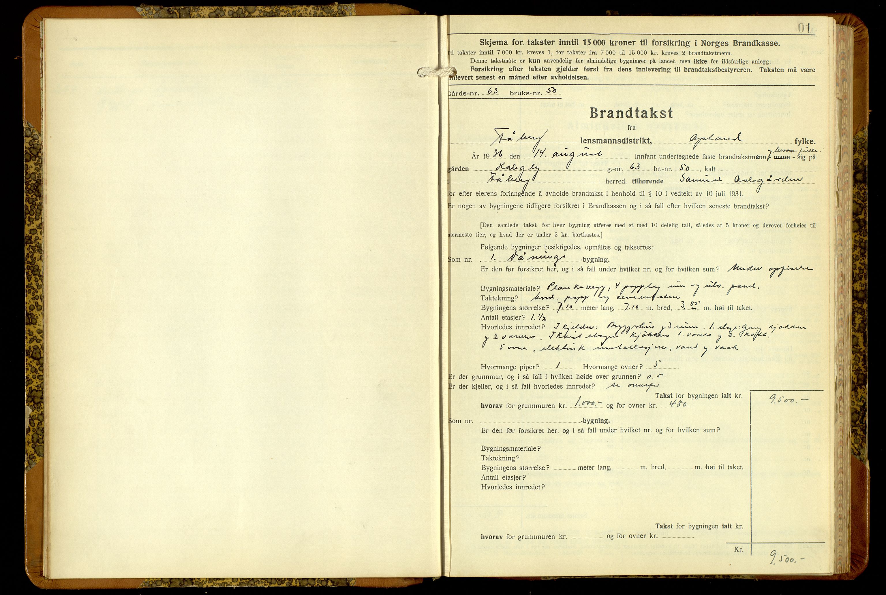 Norges Brannkasse, Fåberg, SAH/NBRANF-041/F/L0006: Branntakstprotokoll, 1936-1955, p. 1