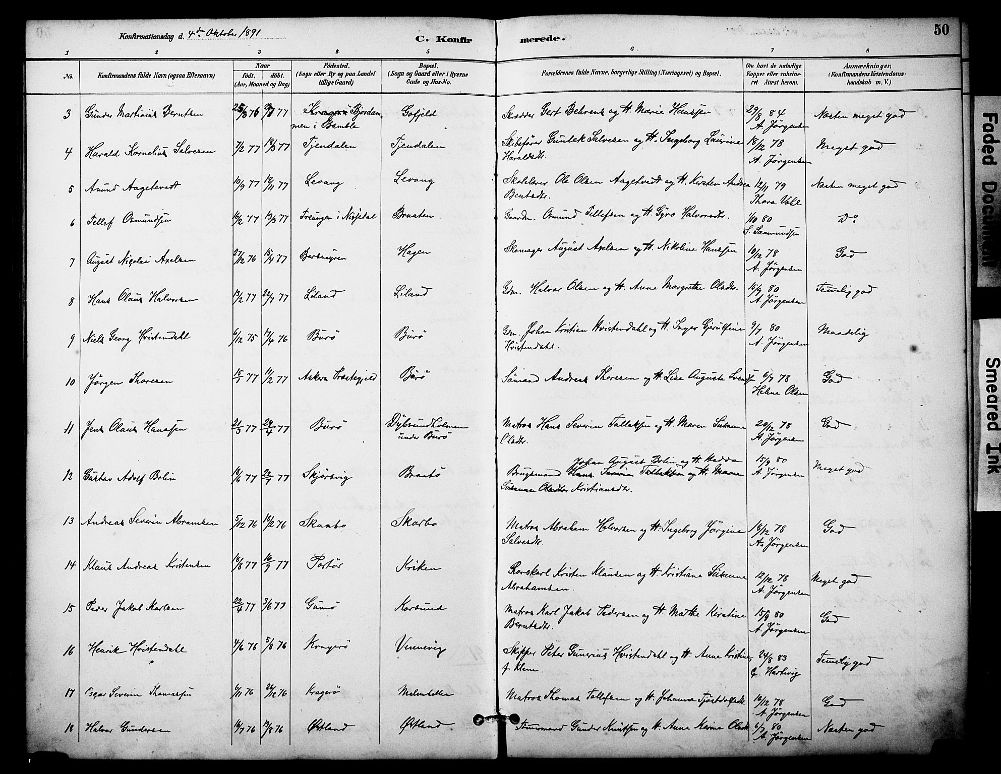 Skåtøy kirkebøker, AV/SAKO-A-304/F/Fa/L0003: Parish register (official) no. I 3, 1884-1899, p. 50
