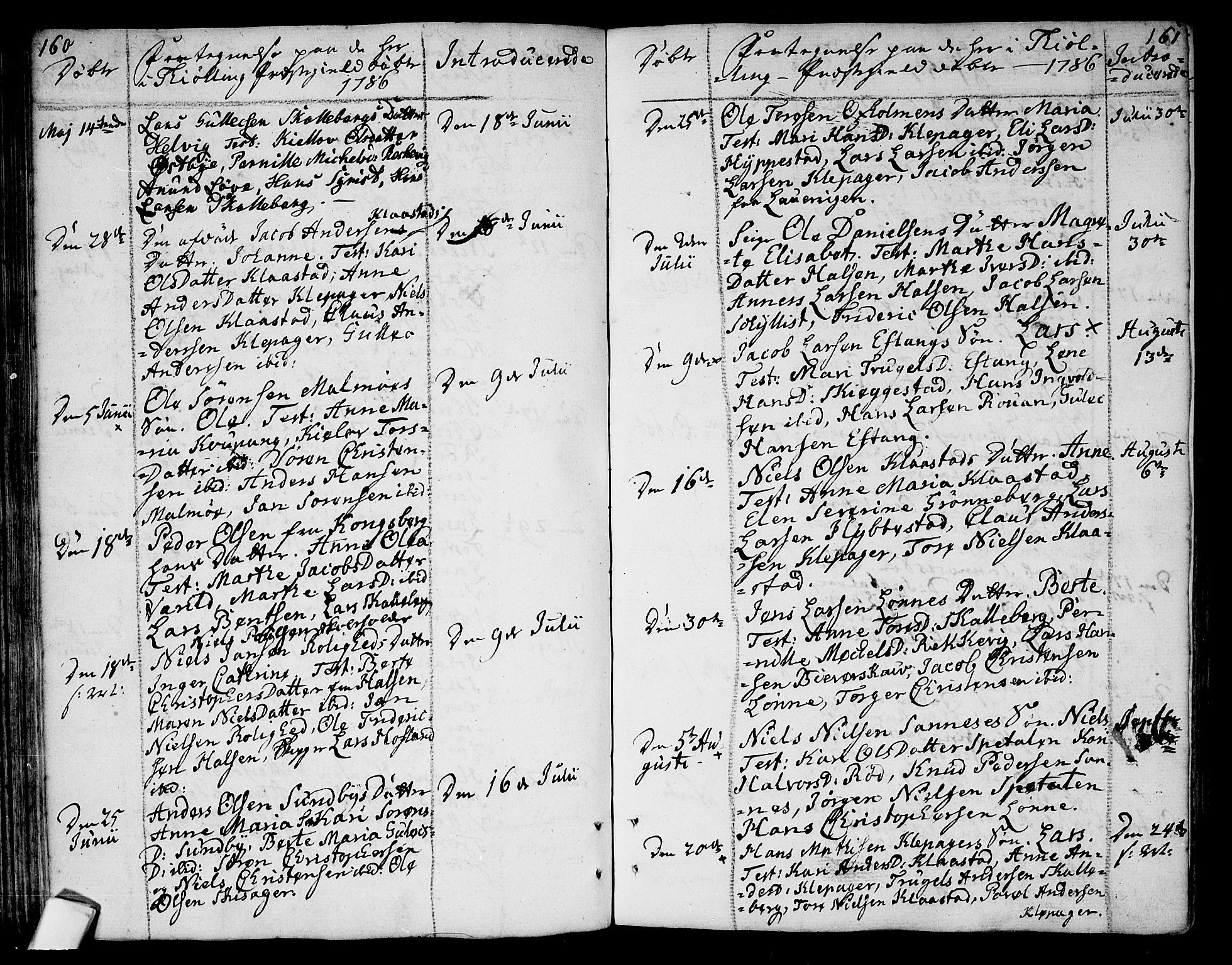 Tjølling kirkebøker, AV/SAKO-A-60/F/Fa/L0004: Parish register (official) no. 4, 1779-1817, p. 160-161