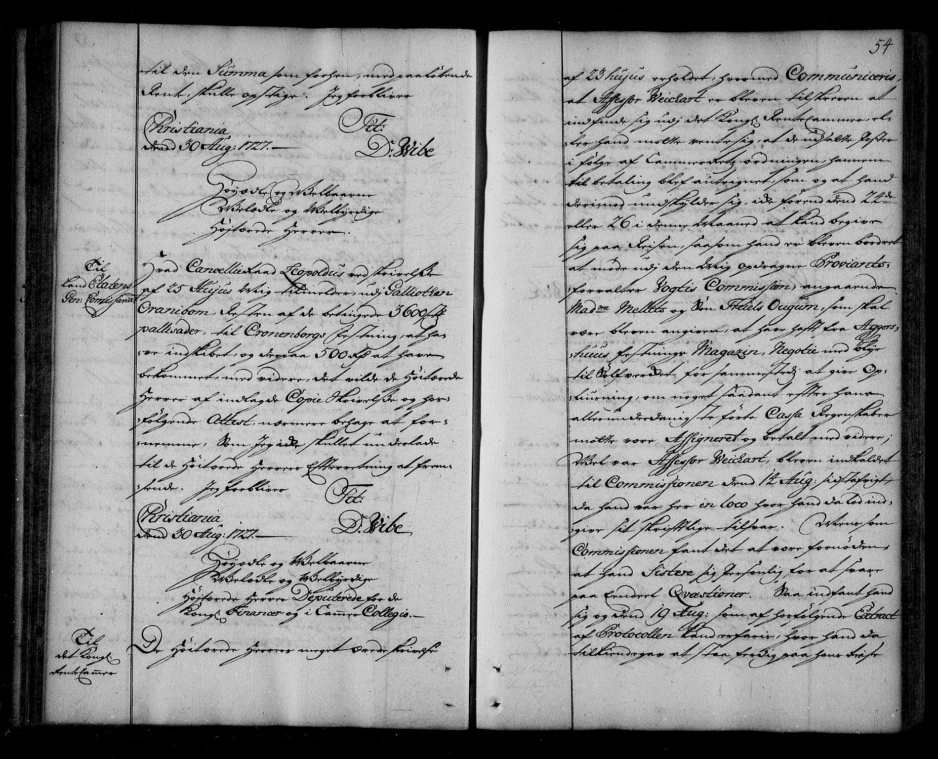 Stattholderembetet 1572-1771, AV/RA-EA-2870/Be/L0004: Korrespondanseprotokoll, 1727-1731, p. 53b-54a