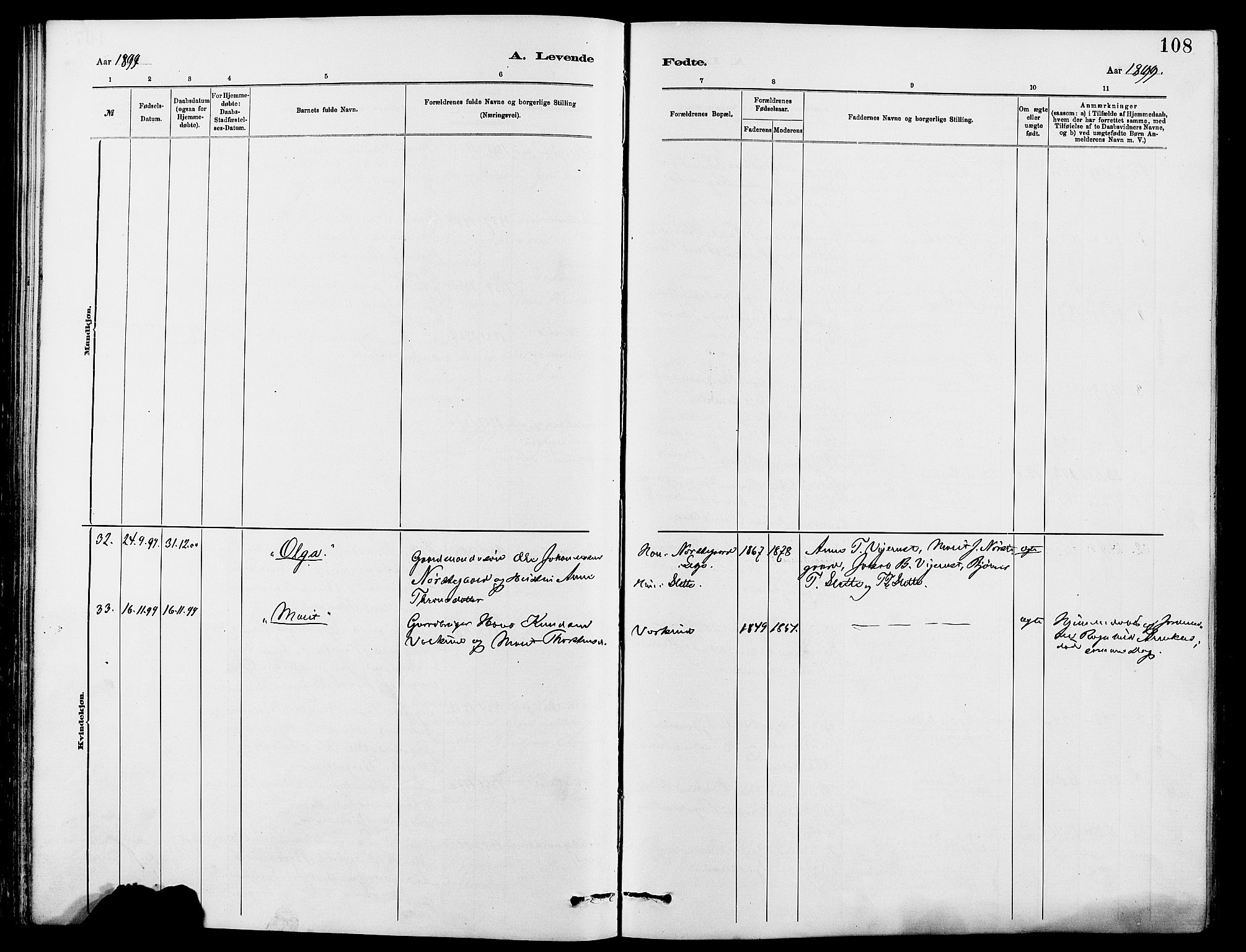 Dovre prestekontor, SAH/PREST-066/H/Ha/Hab/L0002: Parish register (copy) no. 2, 1881-1907, p. 108