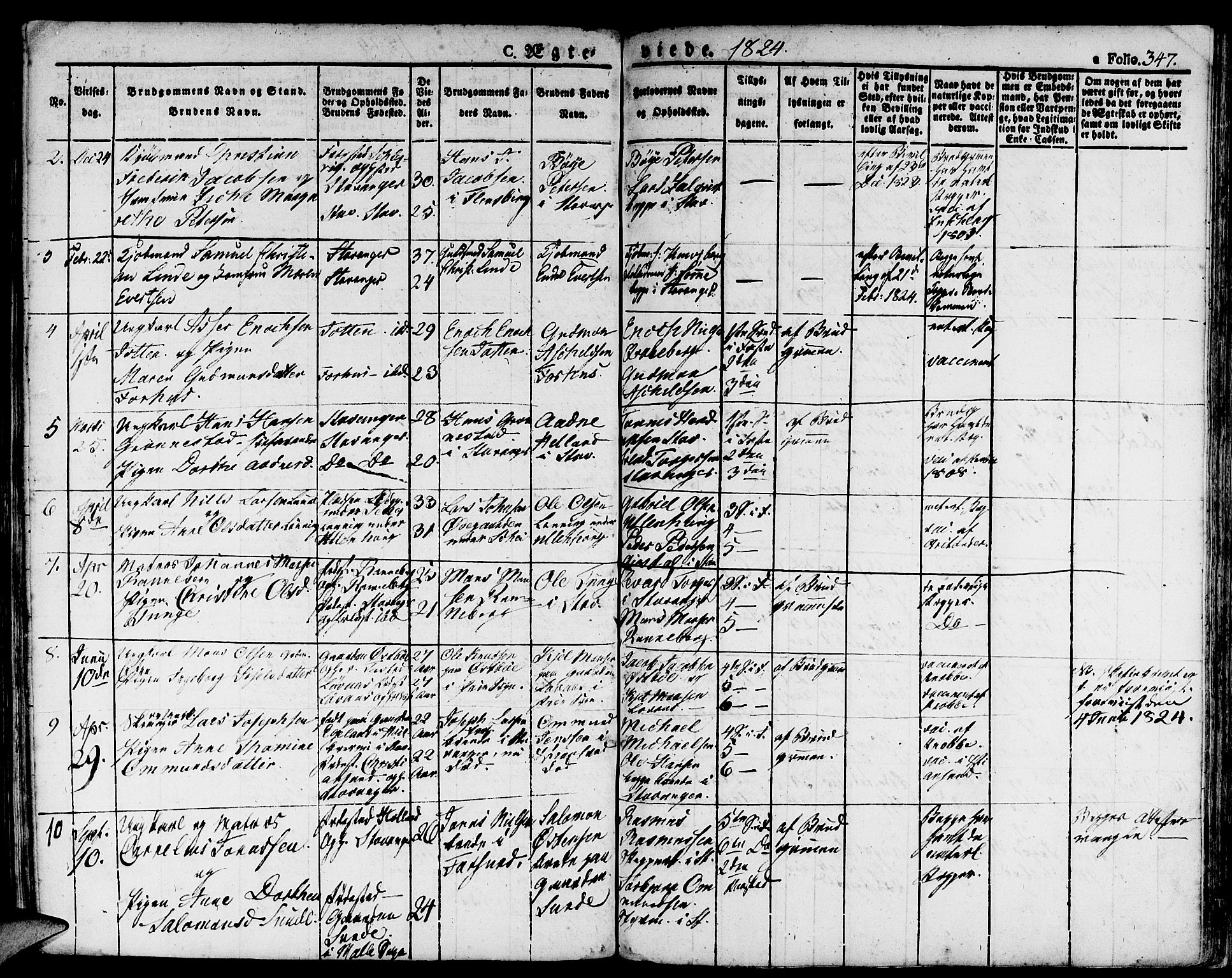 Domkirken sokneprestkontor, SAST/A-101812/001/30/30BA/L0009: Parish register (official) no. A 9, 1821-1832, p. 347