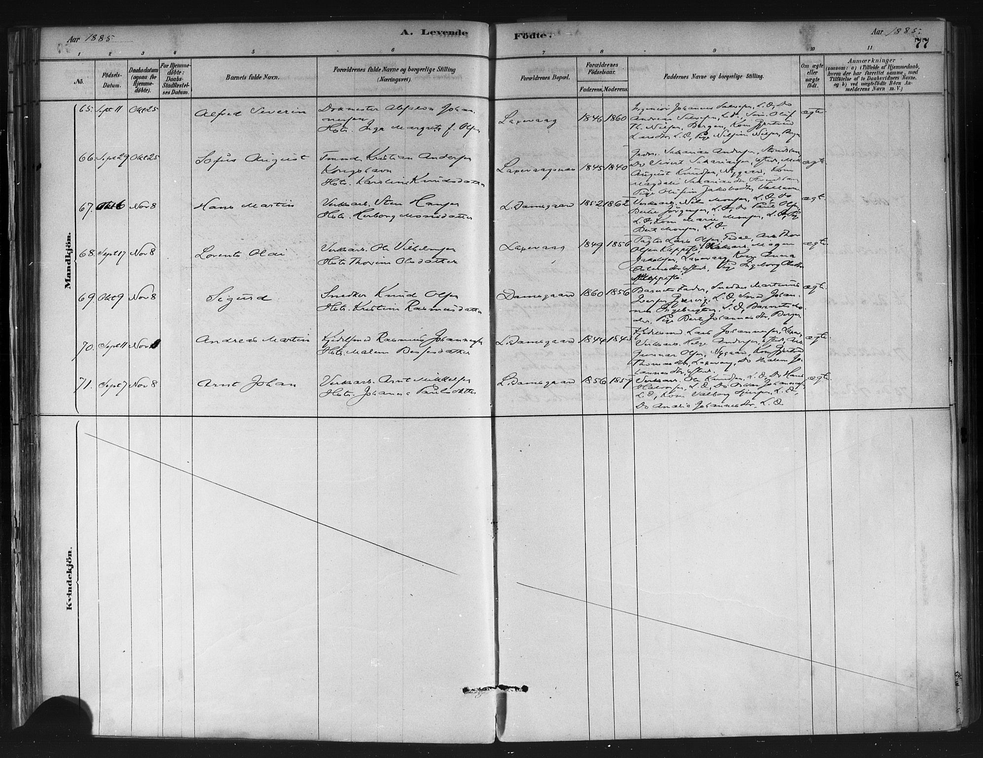 Askøy Sokneprestembete, AV/SAB-A-74101/H/Ha/Haa/Haae/L0002: Parish register (official) no. E 2, 1878-1891, p. 77