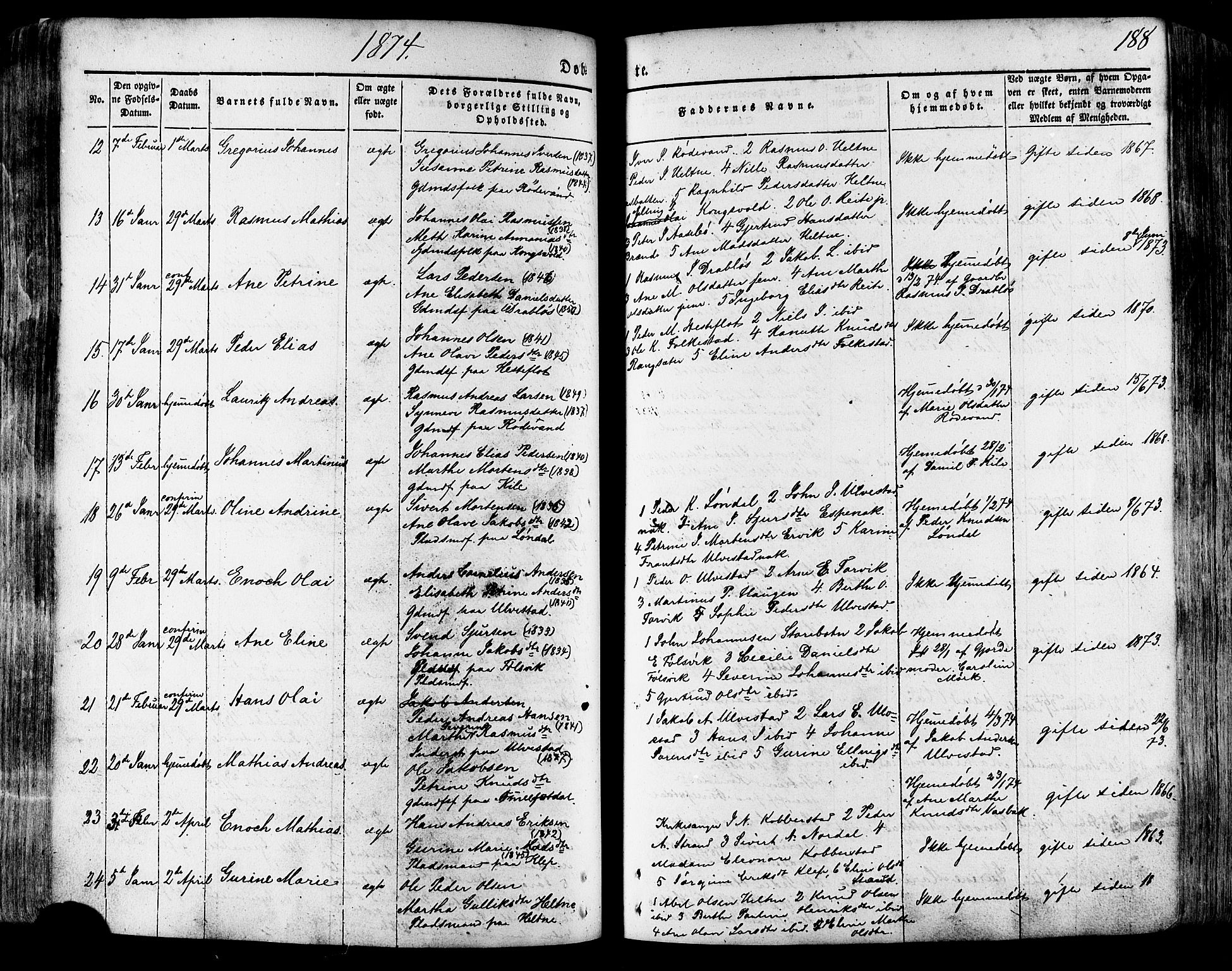 Ministerialprotokoller, klokkerbøker og fødselsregistre - Møre og Romsdal, SAT/A-1454/511/L0140: Parish register (official) no. 511A07, 1851-1878, p. 188