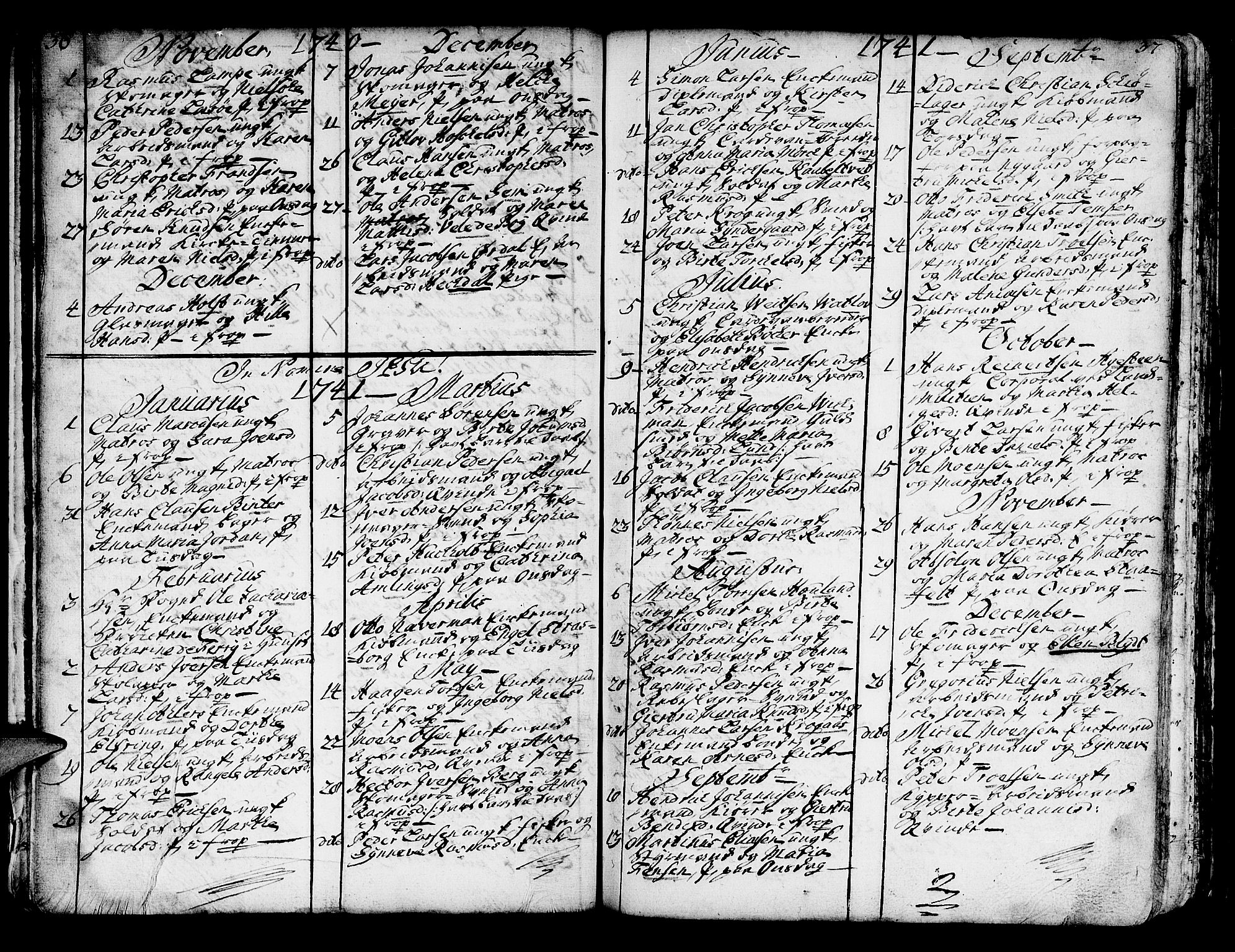 Domkirken sokneprestembete, AV/SAB-A-74801/H/Haa/L0007: Parish register (official) no. A 7, 1725-1826, p. 36-37