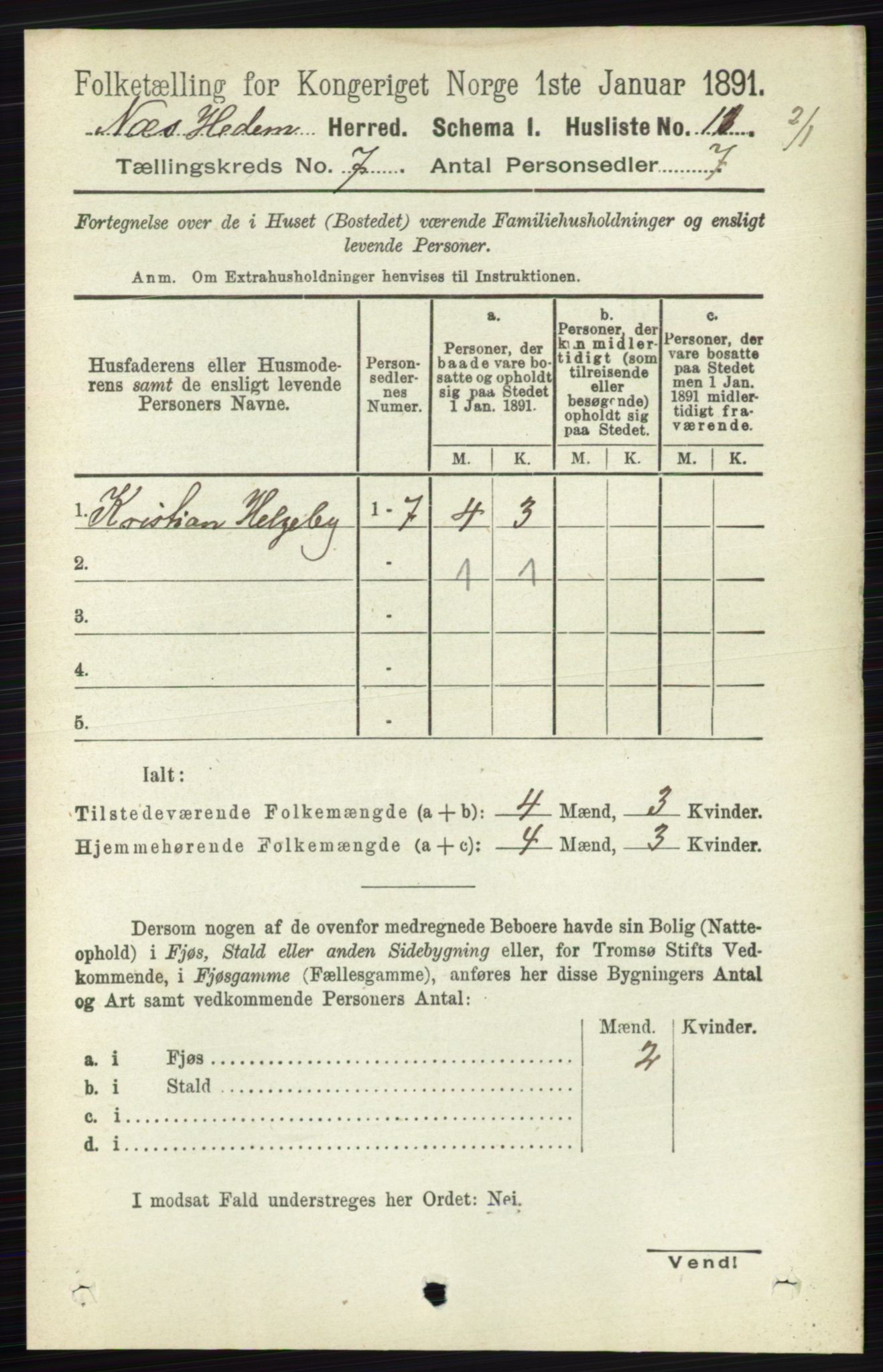 RA, 1891 census for 0411 Nes, 1891, p. 3839