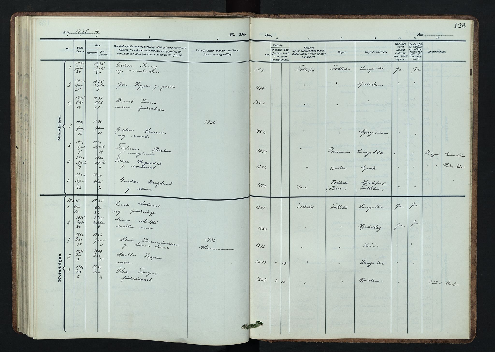 Østre Gausdal prestekontor, SAH/PREST-092/H/Ha/Hab/L0005: Parish register (copy) no. 5, 1915-1944, p. 126