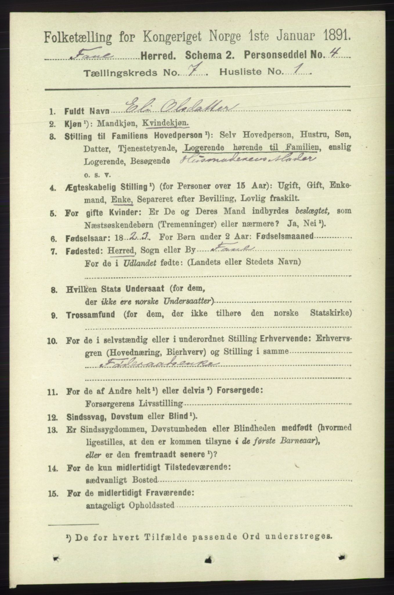 RA, 1891 census for 1249 Fana, 1891, p. 2970