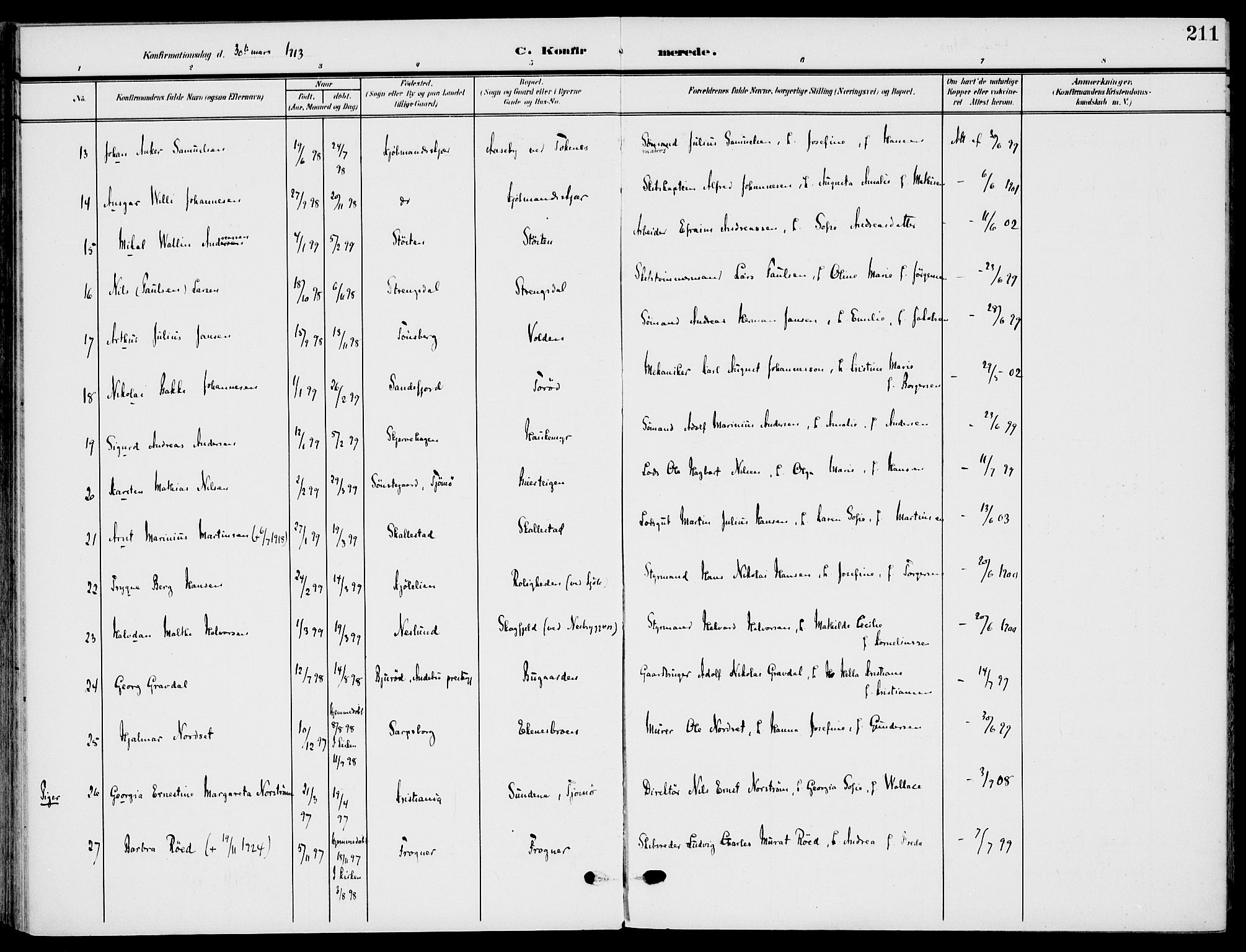 Nøtterøy kirkebøker, AV/SAKO-A-354/F/Fa/L0010: Parish register (official) no. I 10, 1908-1919, p. 211