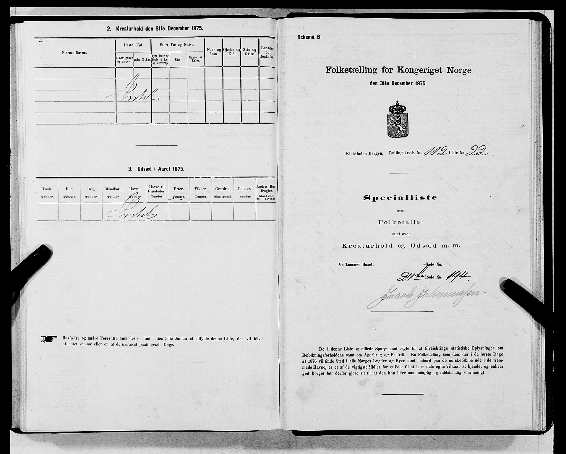 SAB, 1875 census for 1301 Bergen, 1875, p. 6119