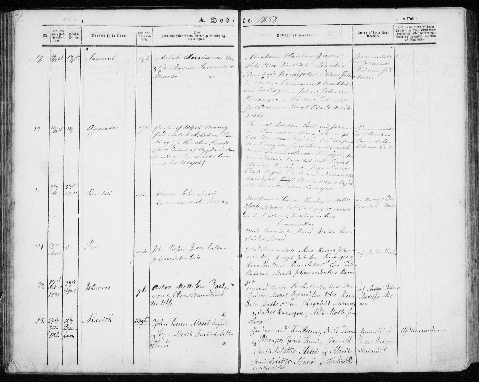 Kistrand/Porsanger sokneprestembete, AV/SATØ-S-1351/H/Ha/L0012.kirke: Parish register (official) no. 12, 1843-1871, p. 74-75