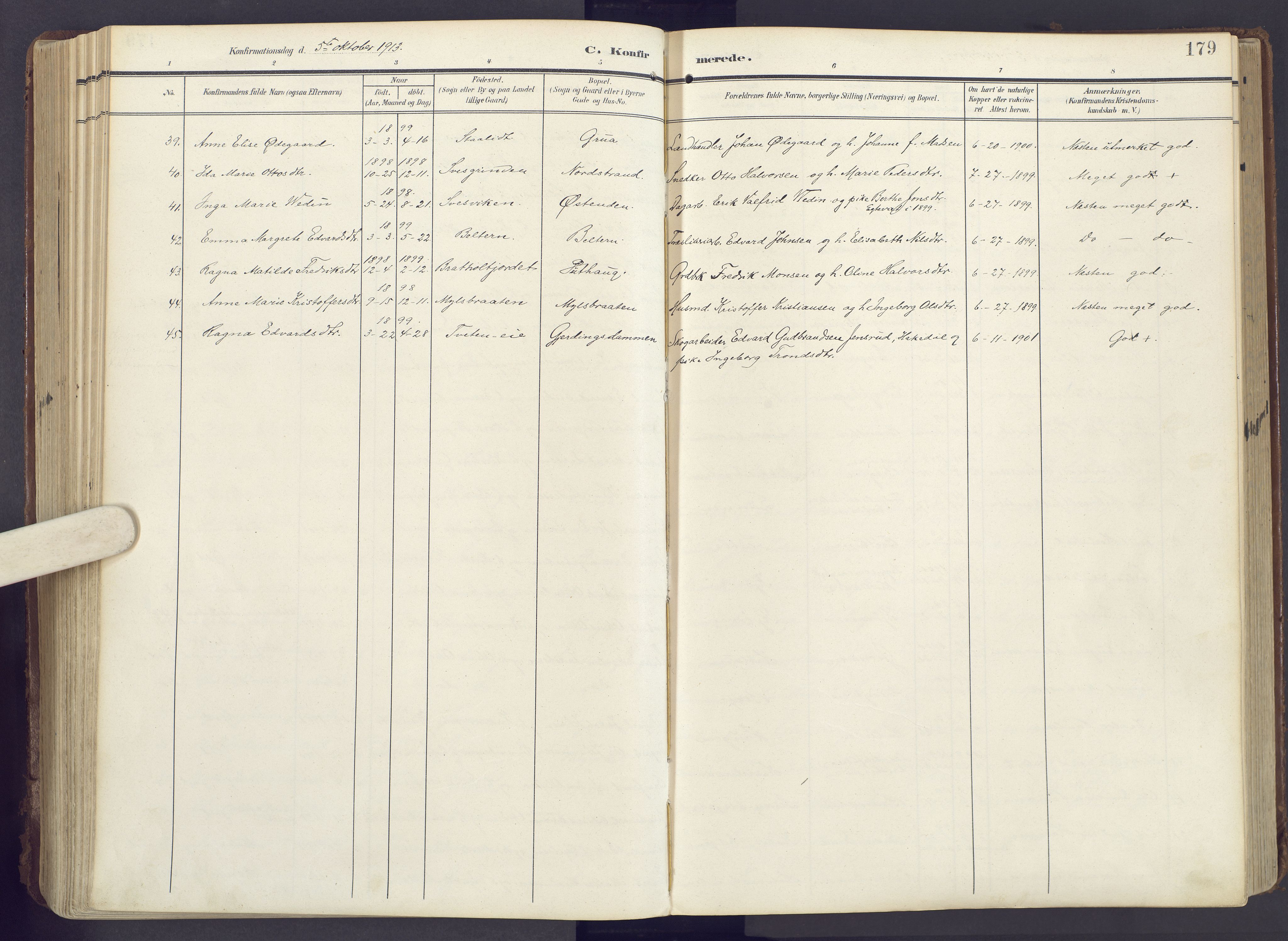 Lunner prestekontor, AV/SAH-PREST-118/H/Ha/Haa/L0001: Parish register (official) no. 1, 1907-1922, p. 179