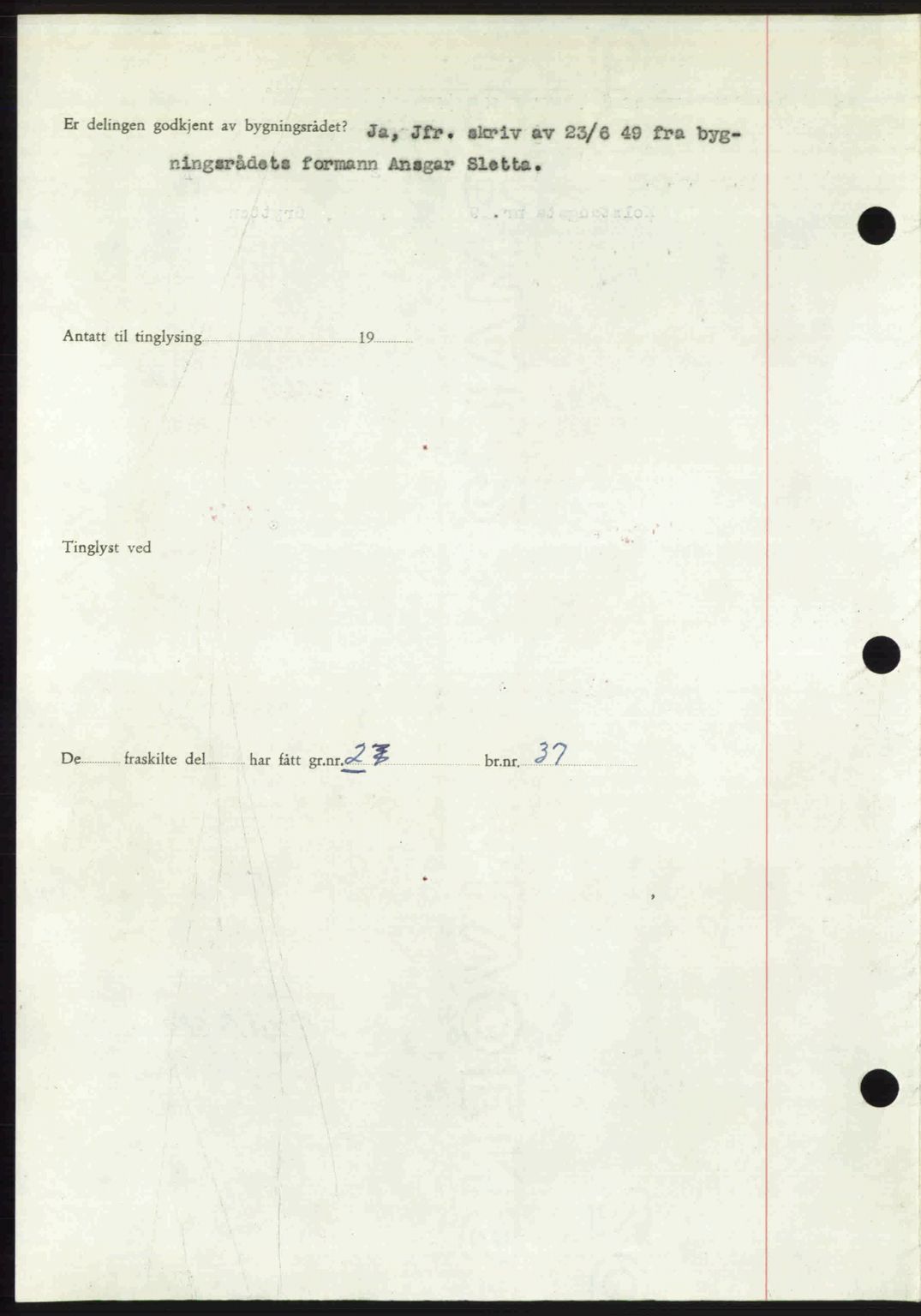 Romsdal sorenskriveri, AV/SAT-A-4149/1/2/2C: Mortgage book no. A30, 1949-1949, Diary no: : 1809/1949