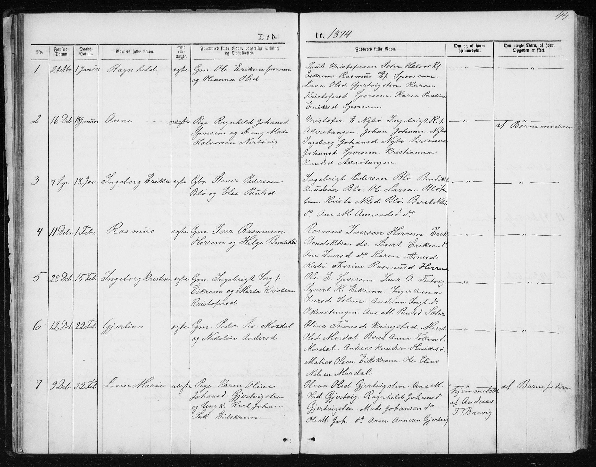 Ministerialprotokoller, klokkerbøker og fødselsregistre - Møre og Romsdal, SAT/A-1454/560/L0724: Parish register (copy) no. 560C01, 1867-1892, p. 44