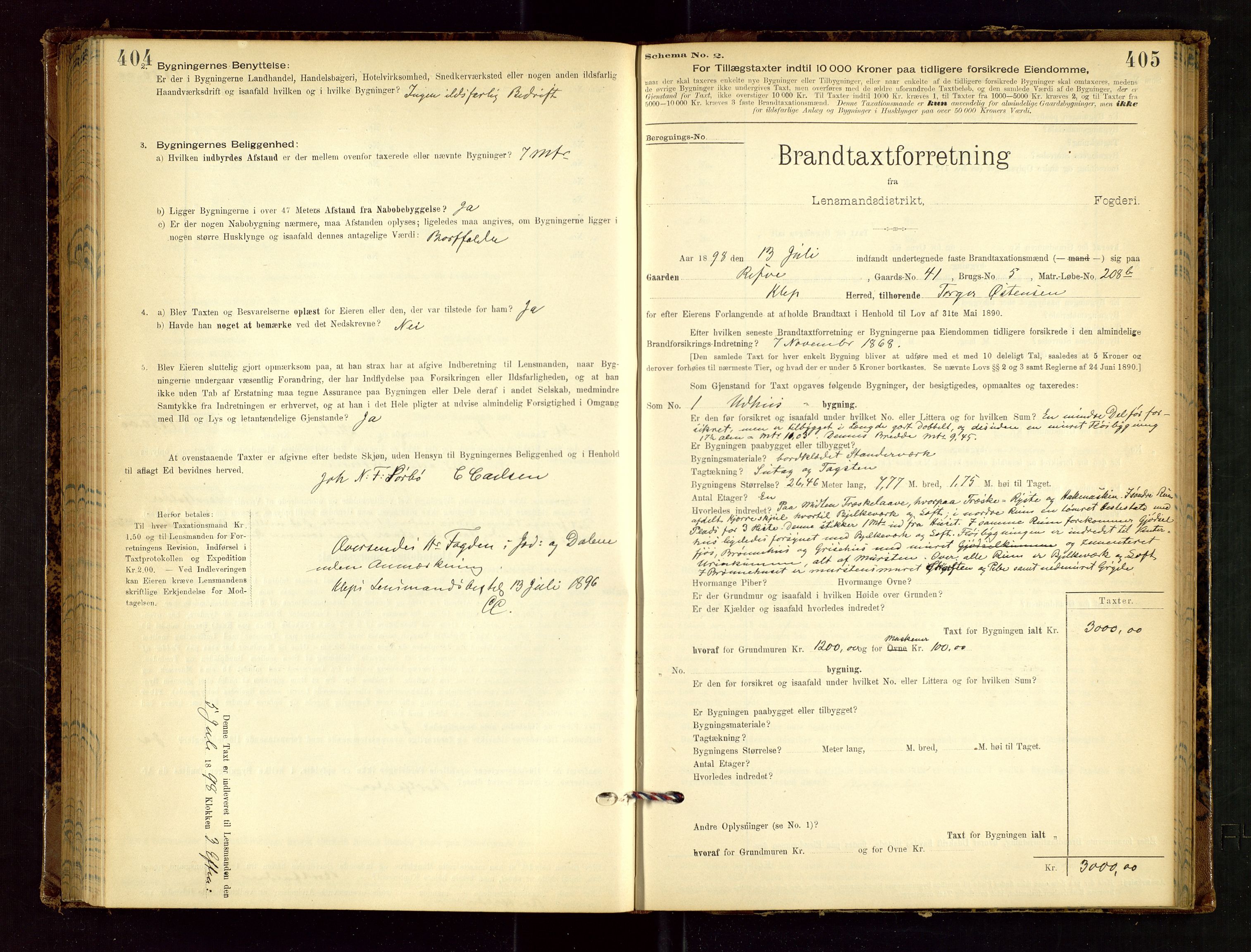 Klepp lensmannskontor, AV/SAST-A-100163/Goc/L0002: "Brandtaxationsprotokol" m/register, 1898-1902, p. 404-405