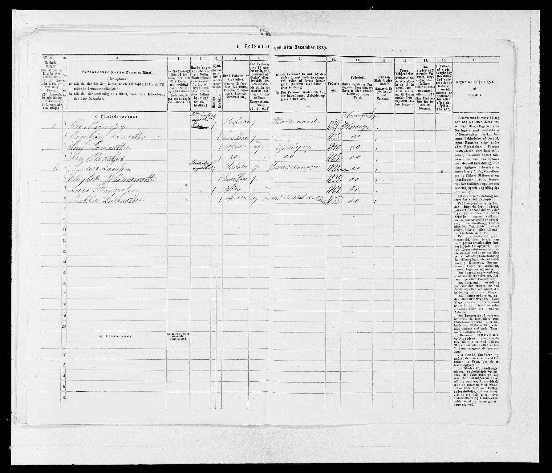 SAB, 1875 census for 1253P Hosanger, 1875, p. 498