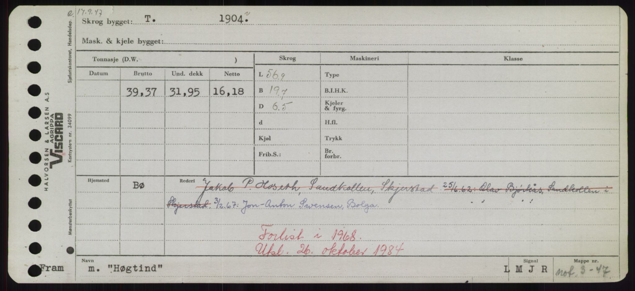 Sjøfartsdirektoratet med forløpere, Skipsmålingen, RA/S-1627/H/Hd/L0017: Fartøy, Holi-Hå, p. 497