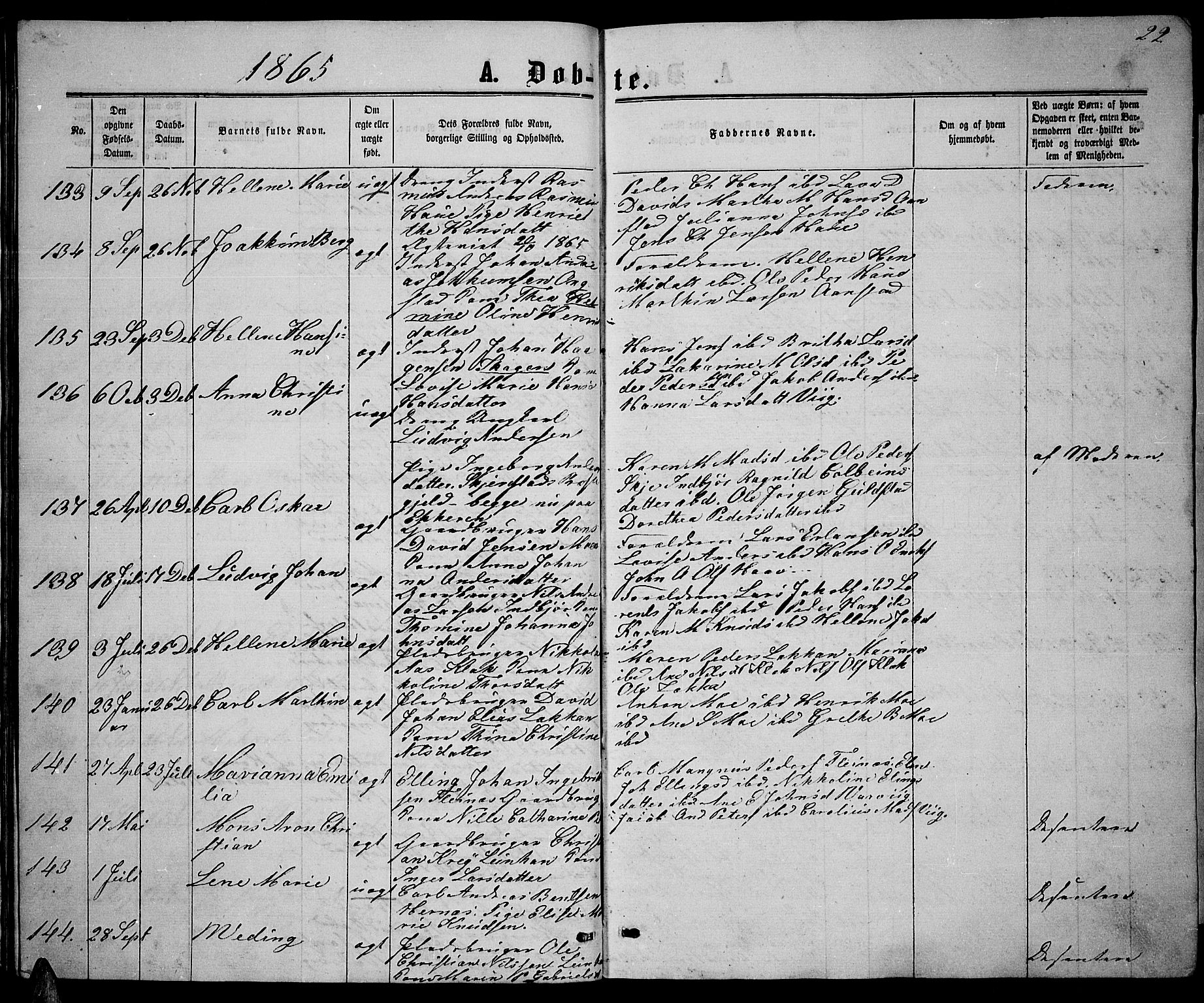 Ministerialprotokoller, klokkerbøker og fødselsregistre - Nordland, AV/SAT-A-1459/888/L1266: Parish register (copy) no. 888C04, 1864-1877, p. 22