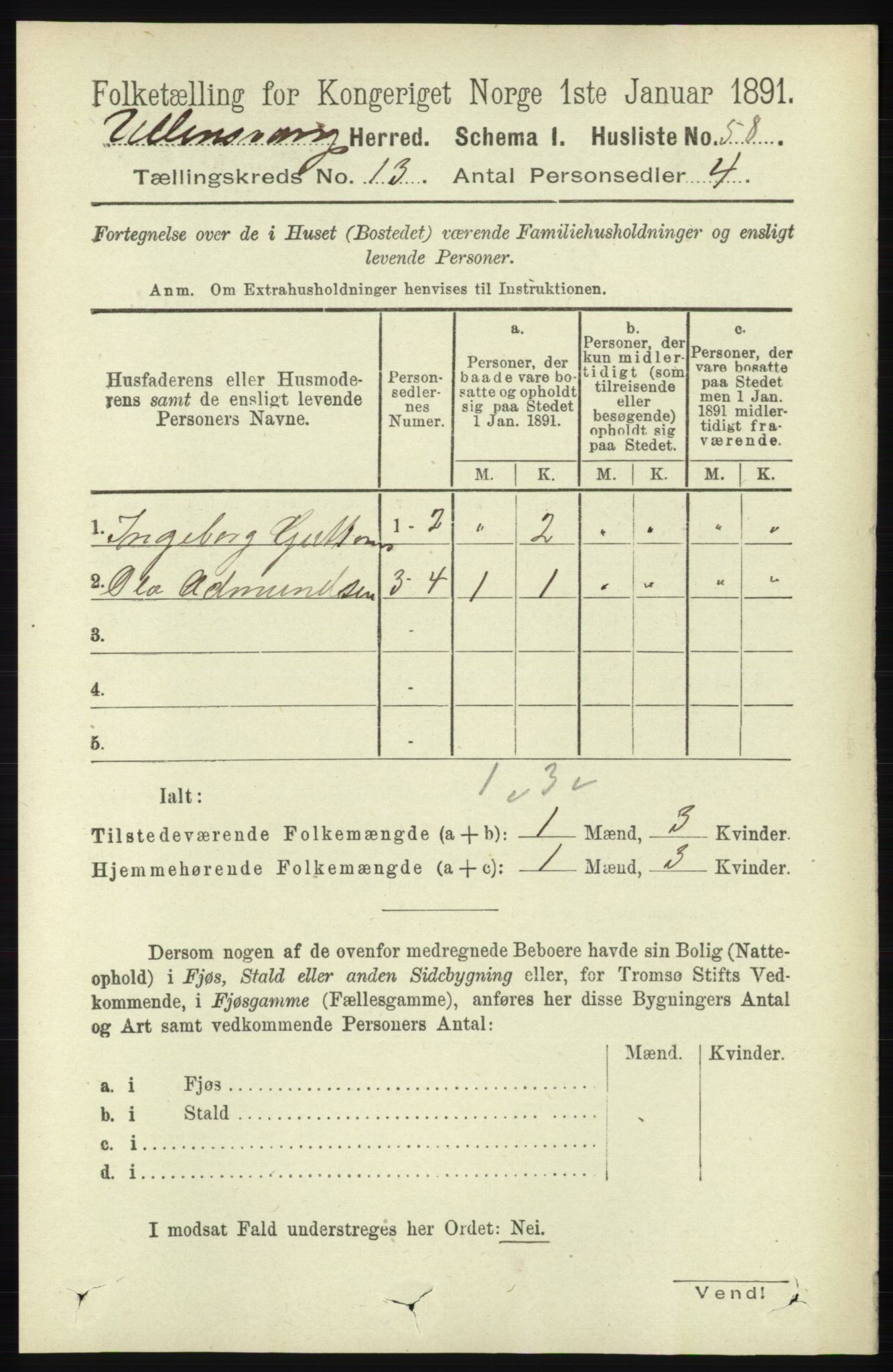 RA, 1891 census for 1230 Ullensvang, 1891, p. 5079