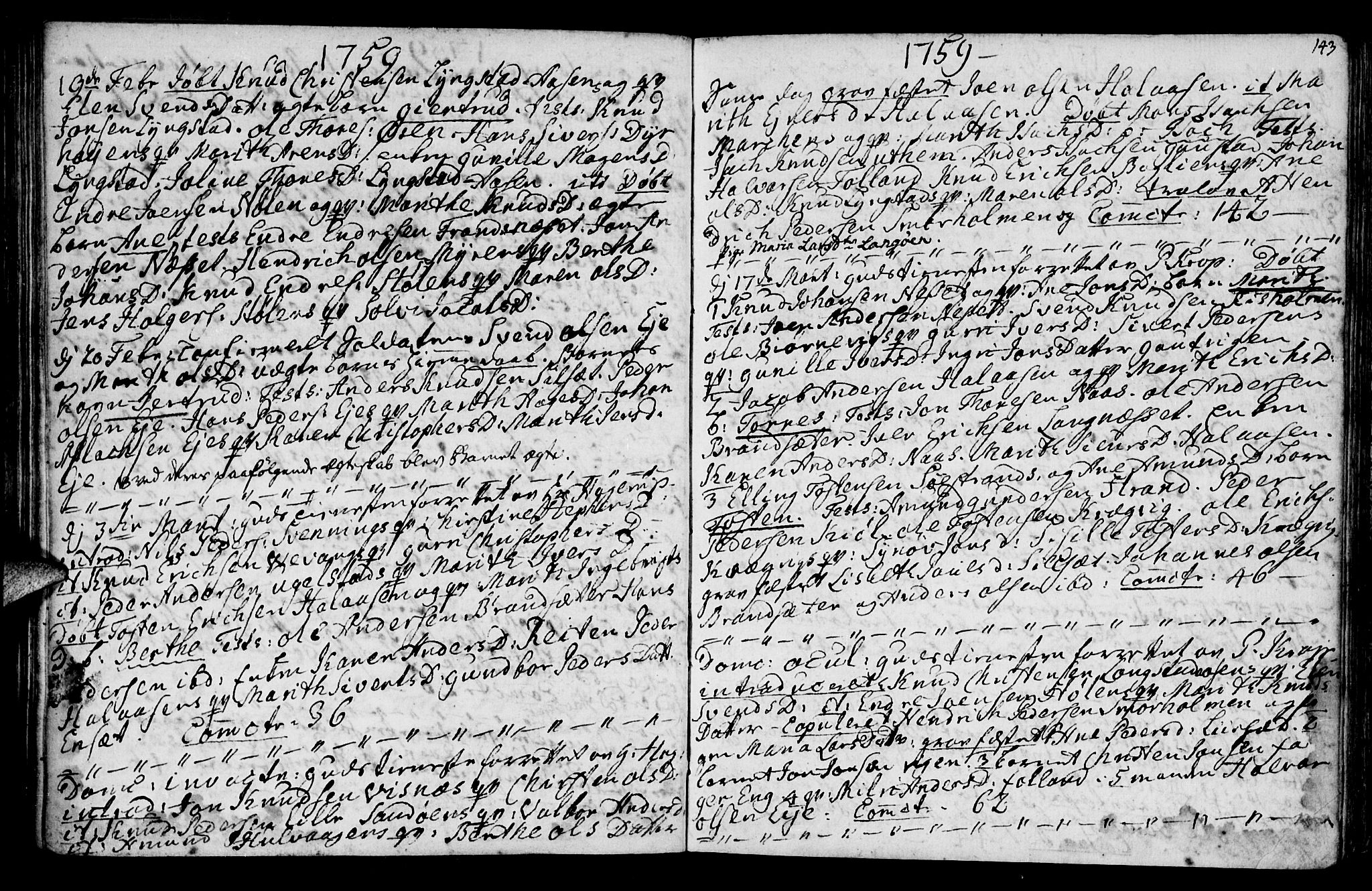 Ministerialprotokoller, klokkerbøker og fødselsregistre - Møre og Romsdal, AV/SAT-A-1454/570/L0828: Parish register (official) no. 570A02, 1750-1789, p. 142-143