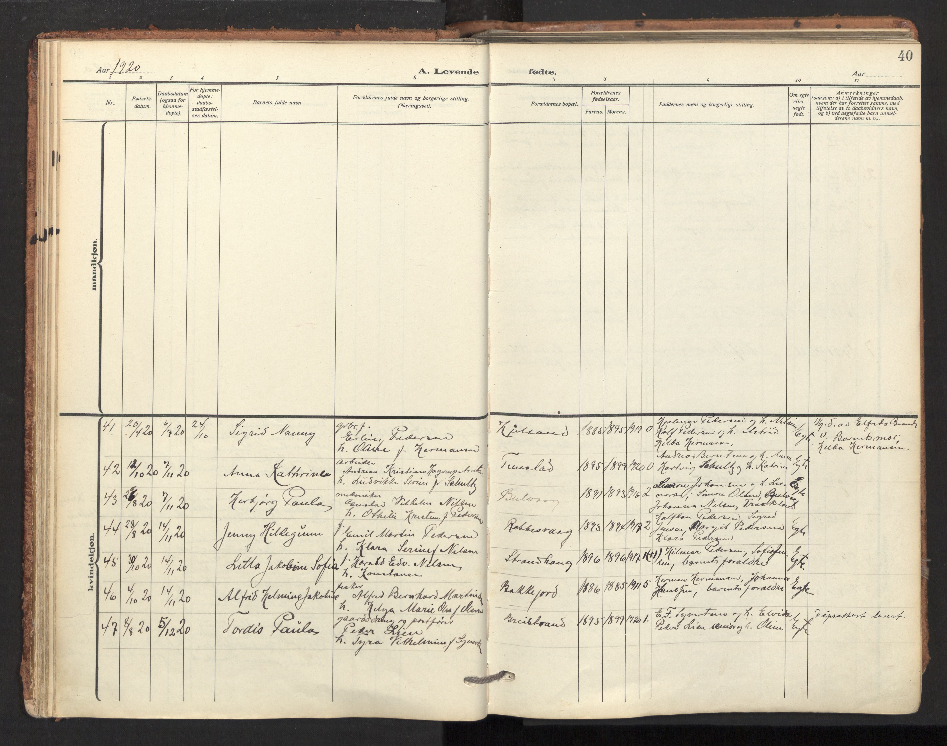 Ministerialprotokoller, klokkerbøker og fødselsregistre - Nordland, SAT/A-1459/893/L1343: Parish register (official) no. 893A15, 1914-1928, p. 40