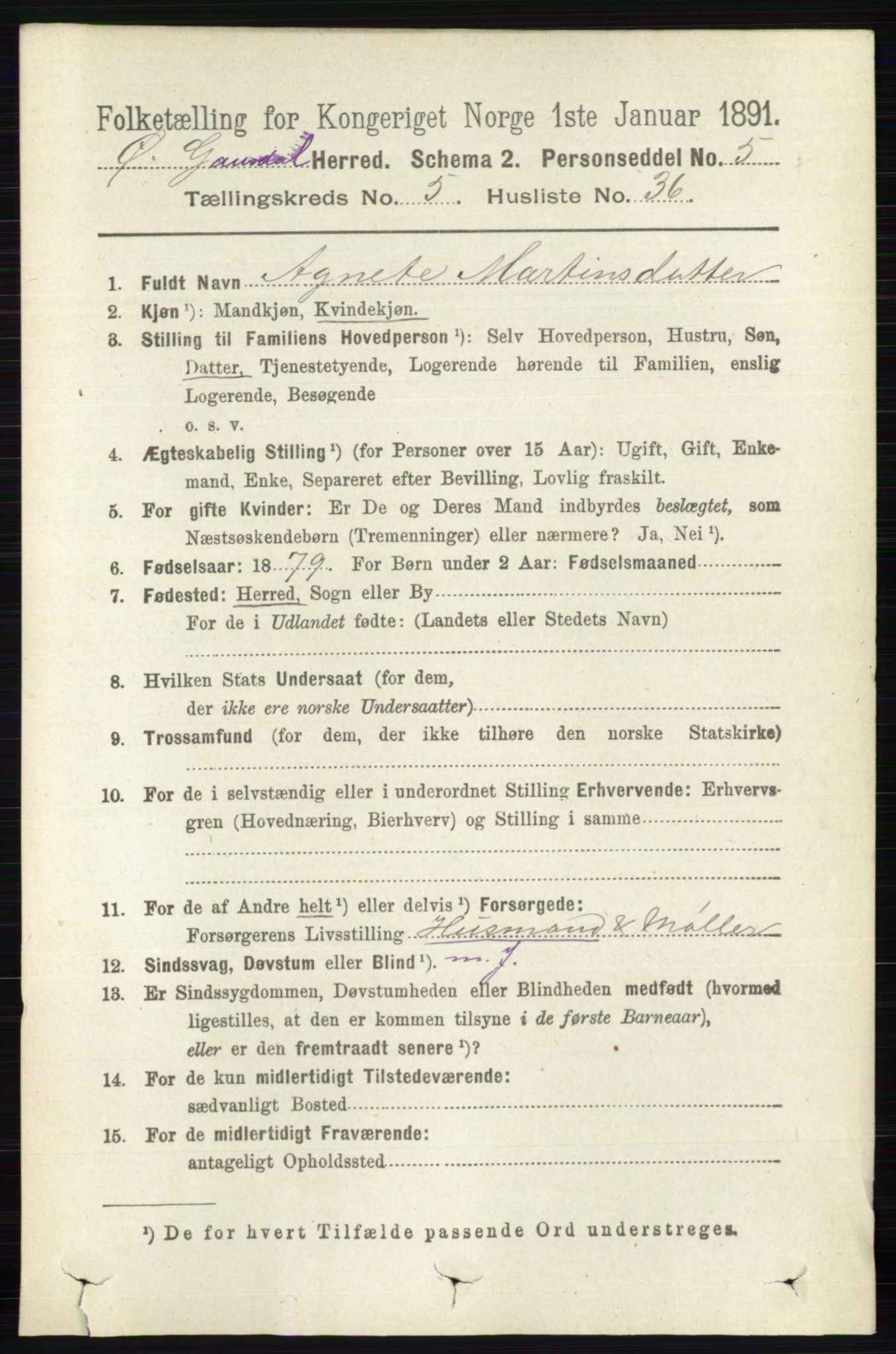 RA, 1891 census for 0522 Østre Gausdal, 1891, p. 3176