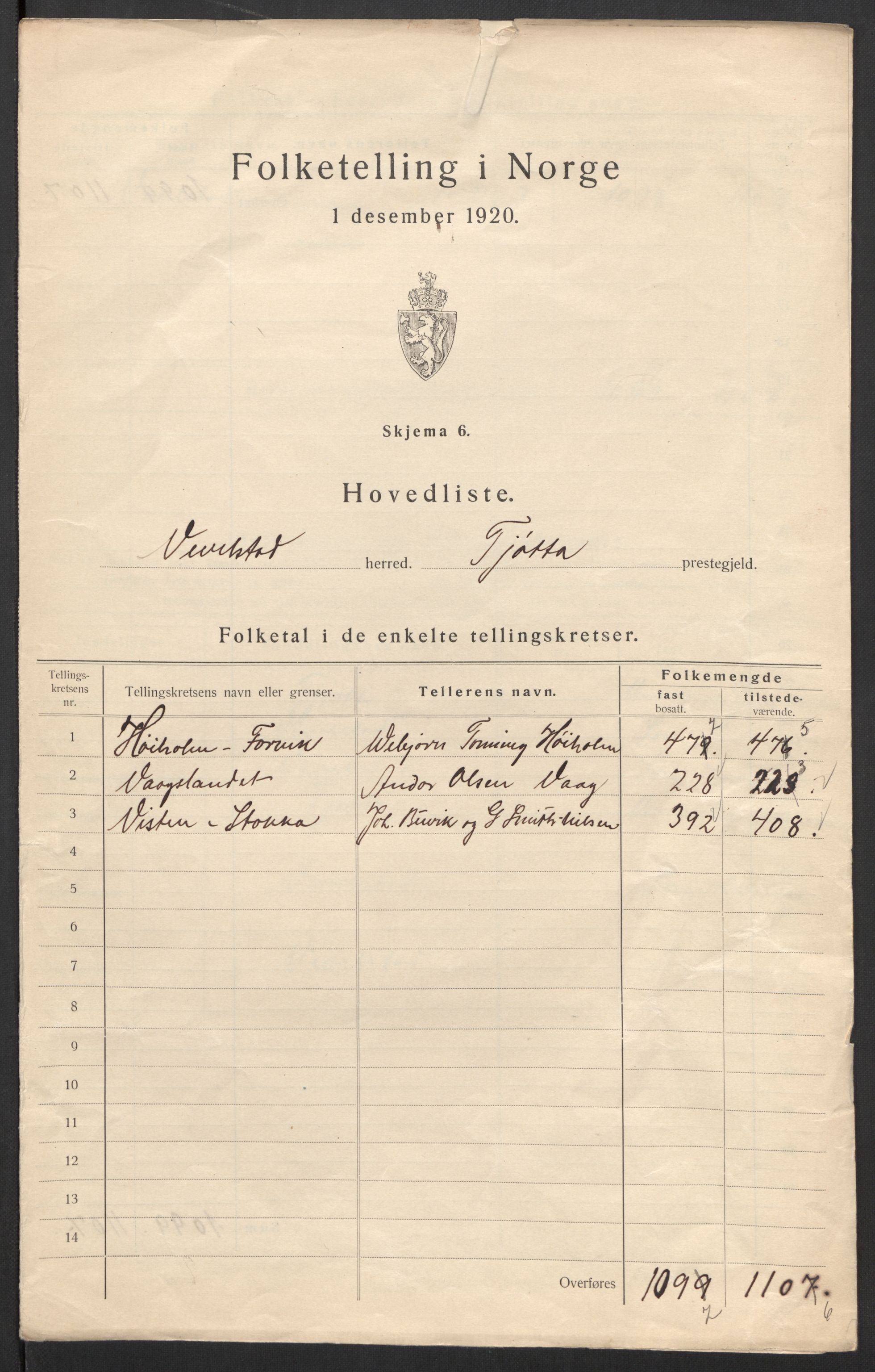 SAT, 1920 census for Vevelstad, 1920, p. 4