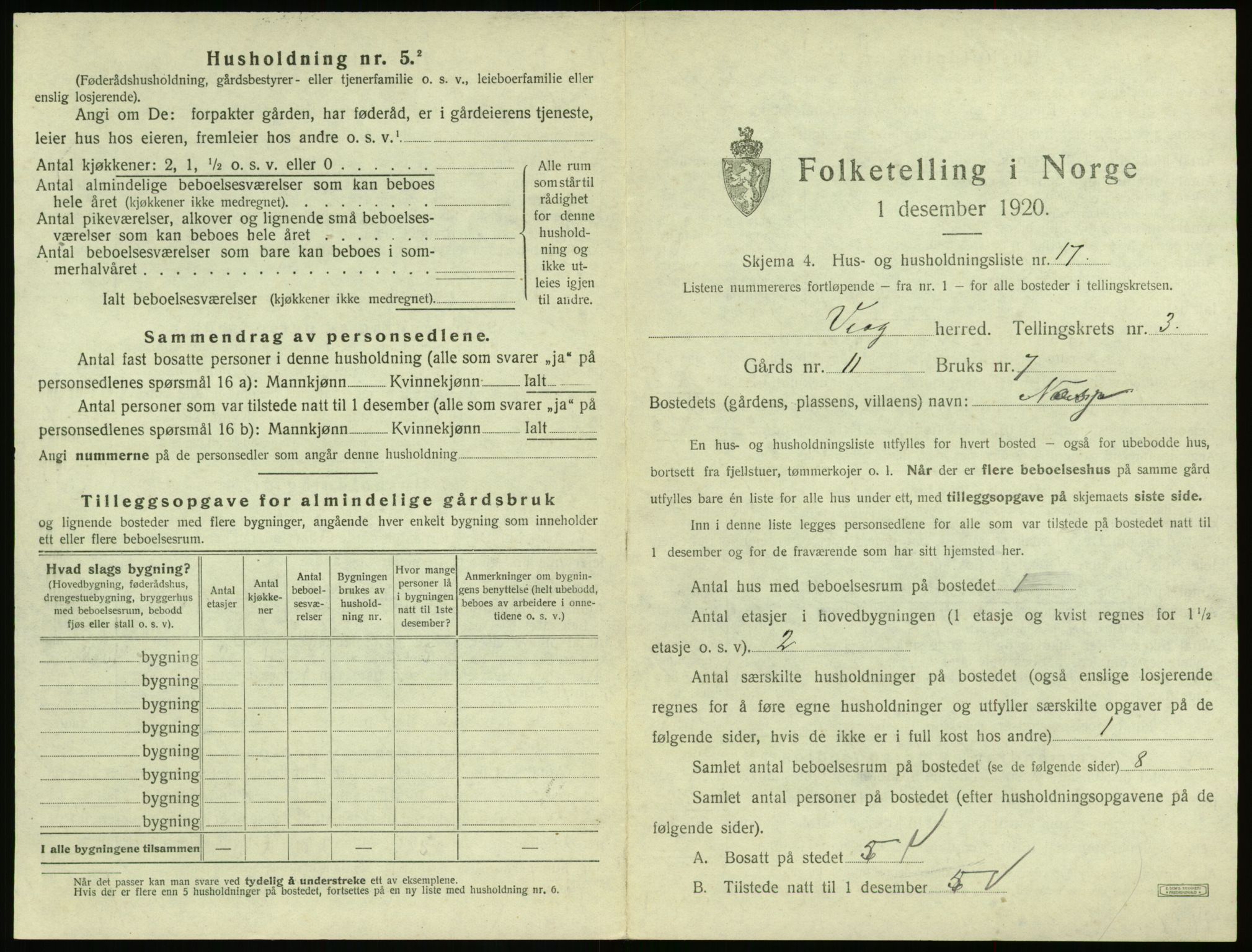 SAT, 1920 census for Veøy, 1920, p. 205