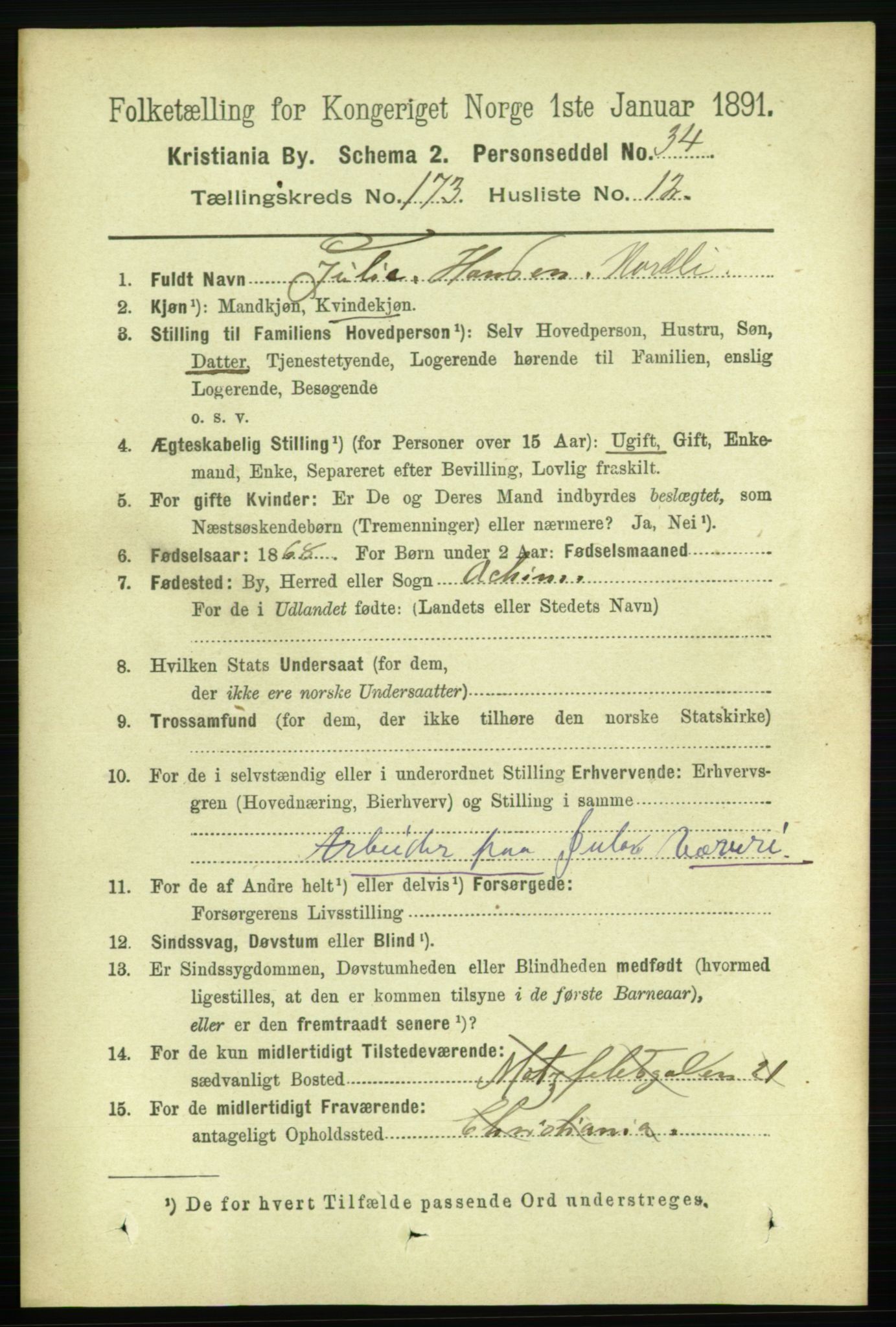 RA, 1891 census for 0301 Kristiania, 1891, p. 103460