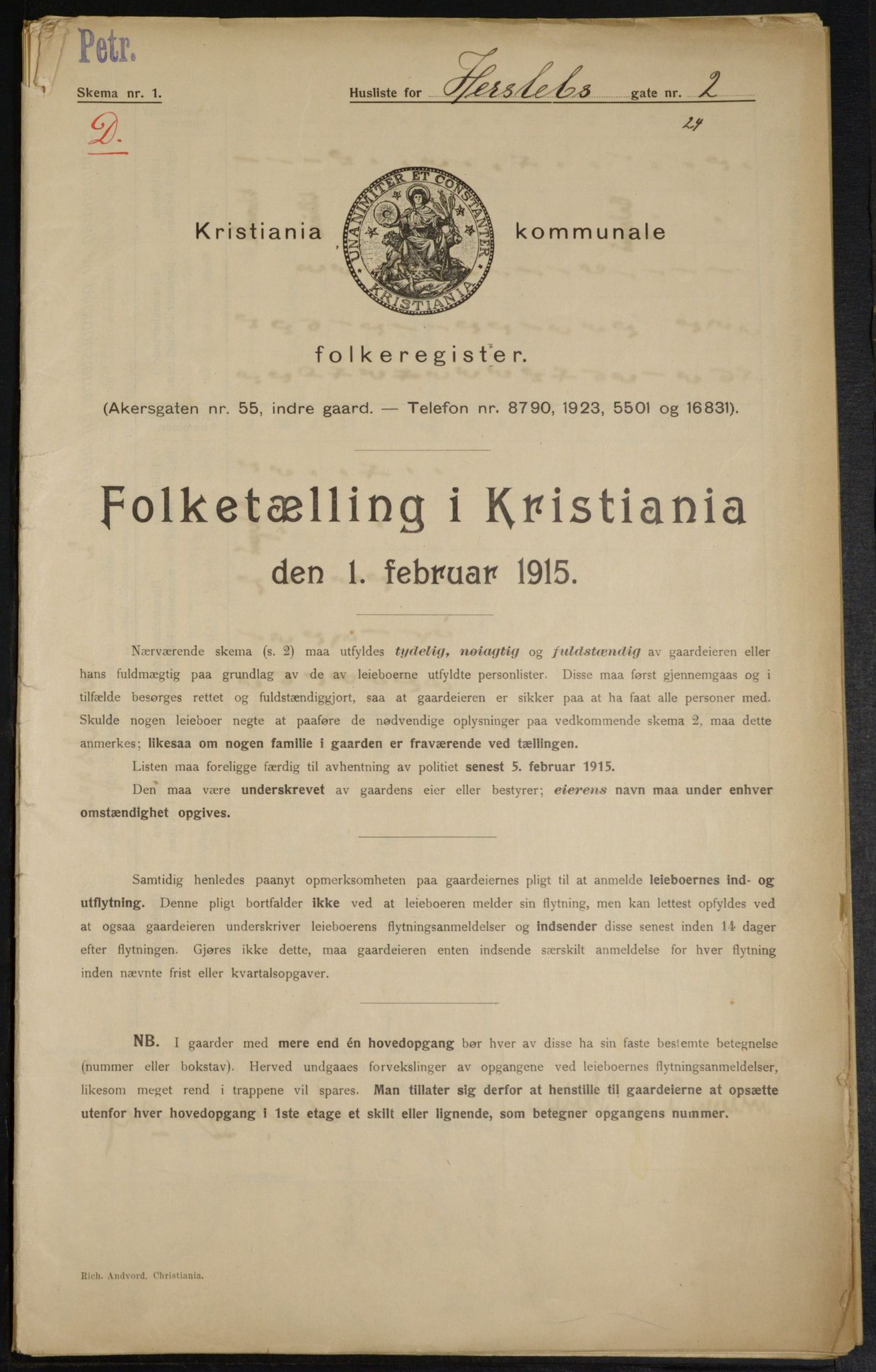 OBA, Municipal Census 1915 for Kristiania, 1915, p. 38646