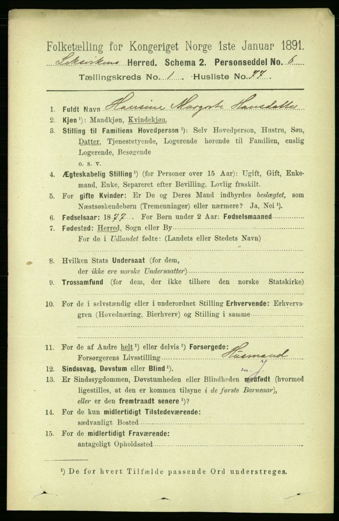 RA, 1891 census for 1718 Leksvik, 1891, p. 581