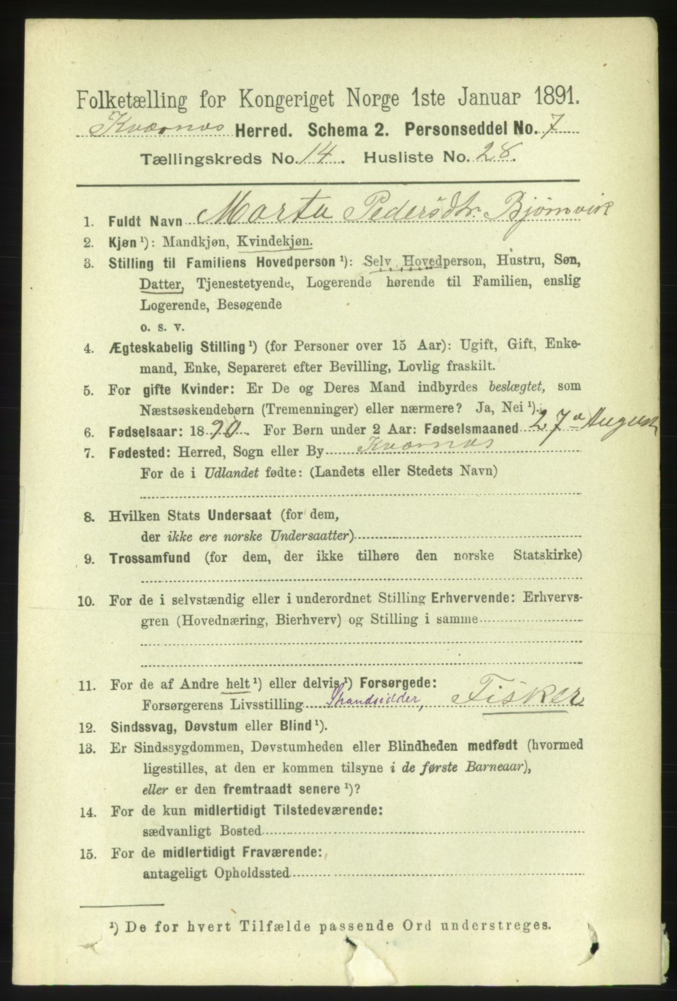 RA, 1891 census for 1553 Kvernes, 1891, p. 5893