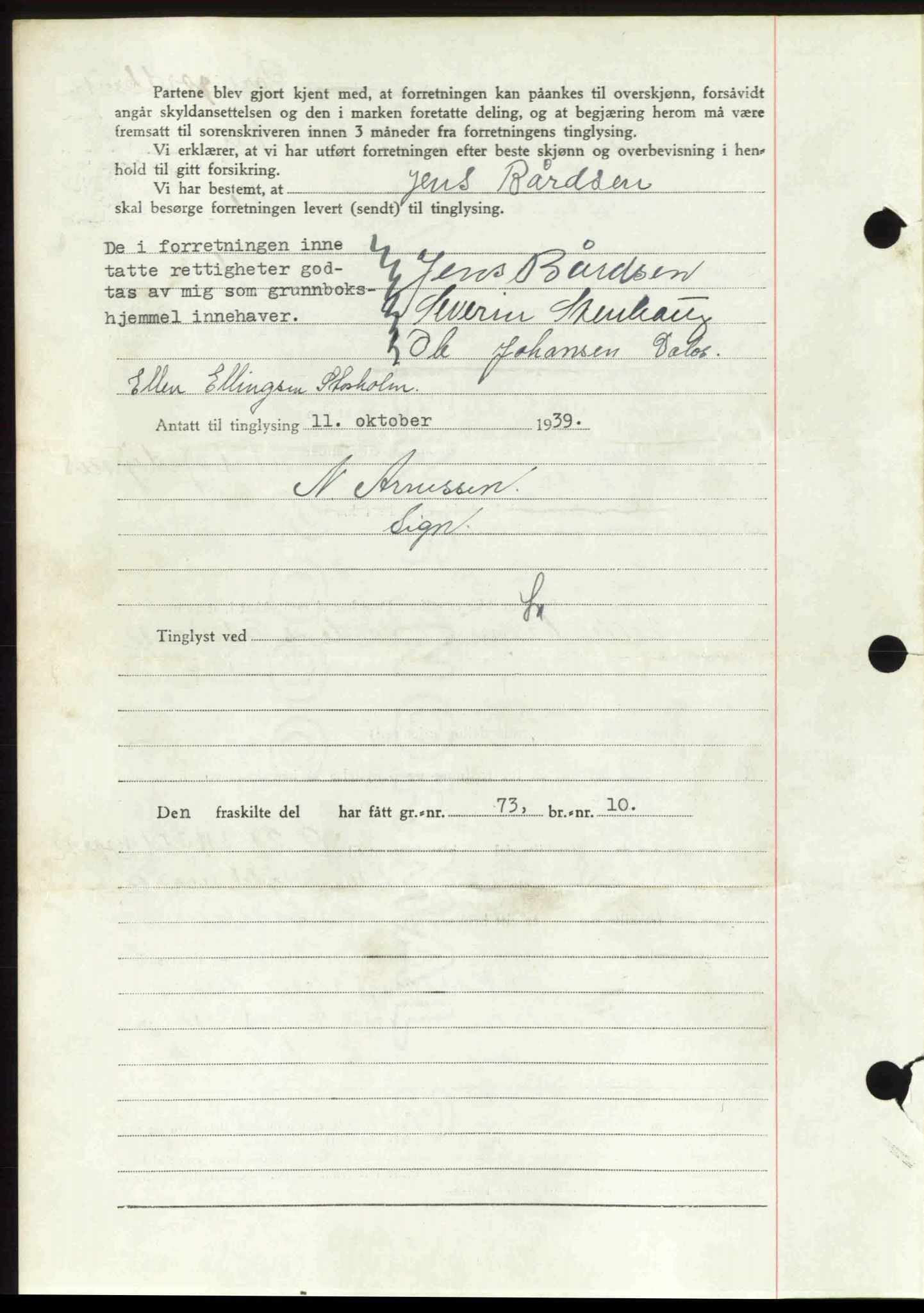 Rana sorenskriveri , SAT/A-1108/1/2/2C: Mortgage book no. A 6, 1939-1940, Diary no: : 1566/1939