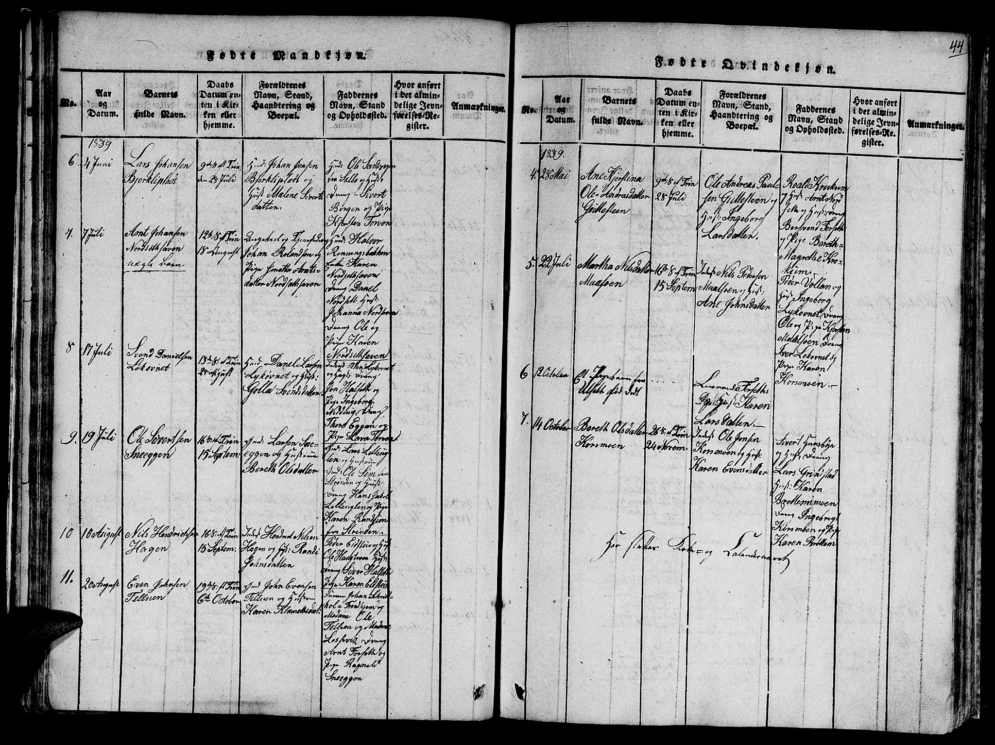 Ministerialprotokoller, klokkerbøker og fødselsregistre - Sør-Trøndelag, SAT/A-1456/618/L0439: Parish register (official) no. 618A04 /1, 1816-1843, p. 44
