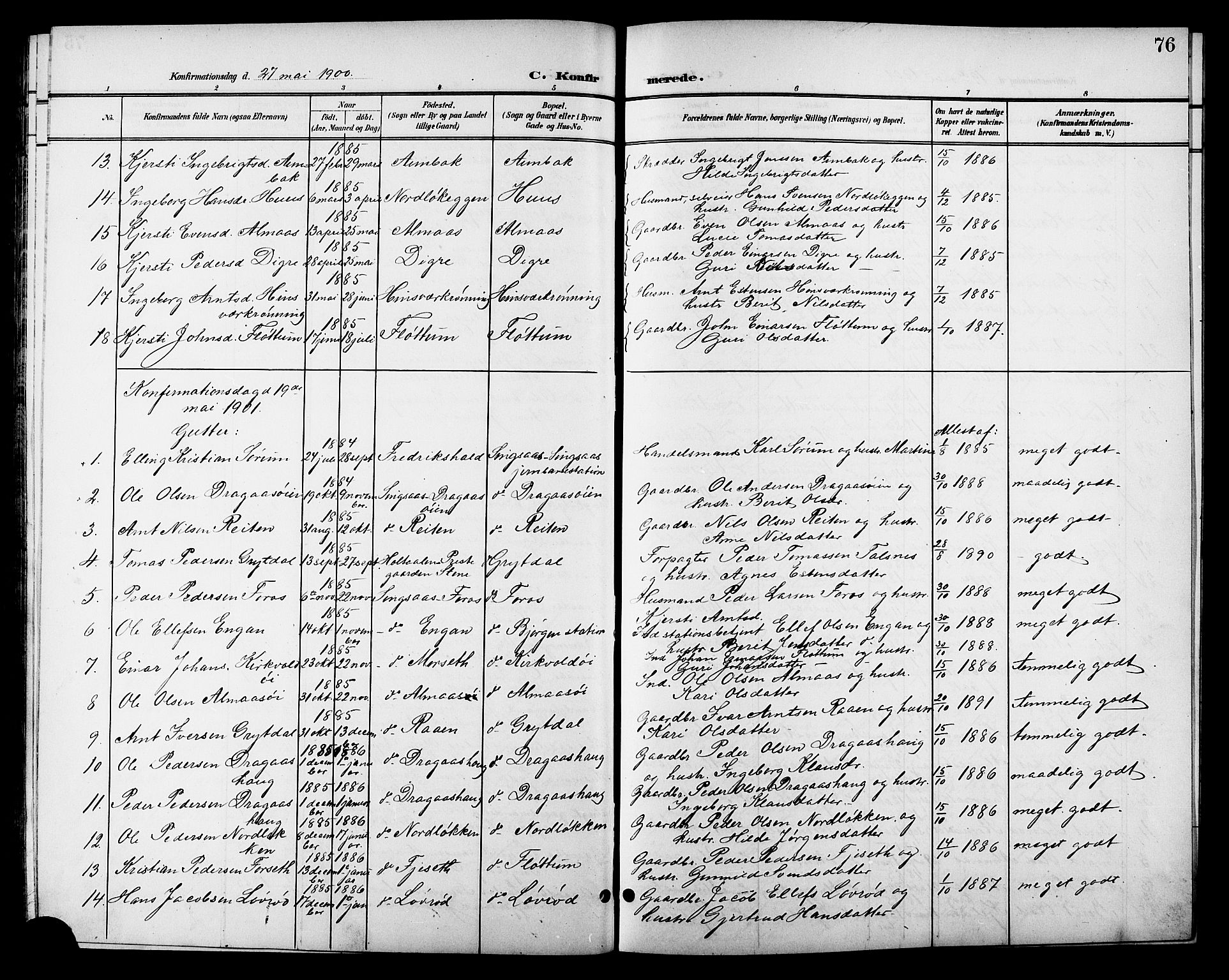 Ministerialprotokoller, klokkerbøker og fødselsregistre - Sør-Trøndelag, SAT/A-1456/688/L1029: Parish register (copy) no. 688C04, 1899-1915, p. 76