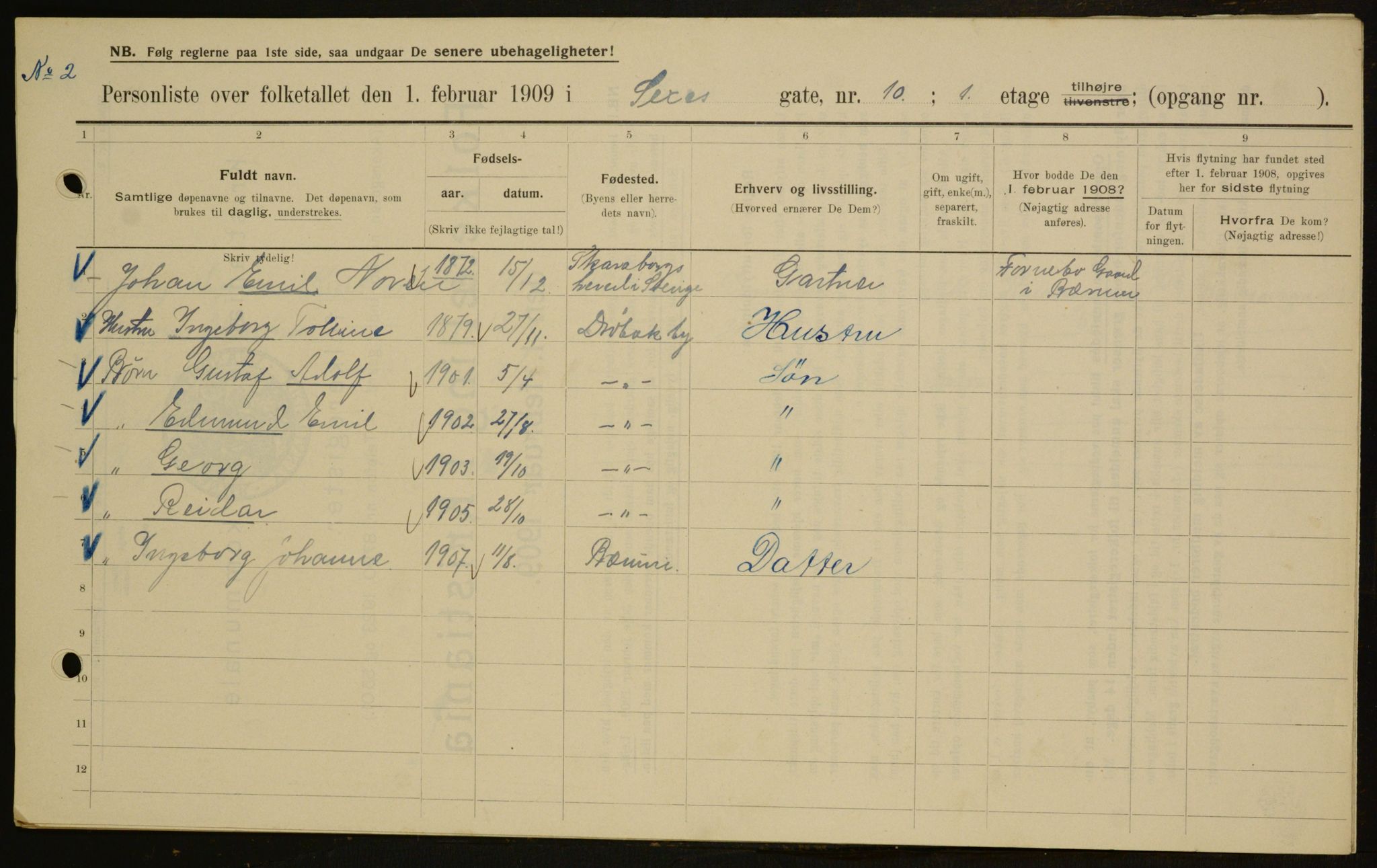 OBA, Municipal Census 1909 for Kristiania, 1909, p. 86001