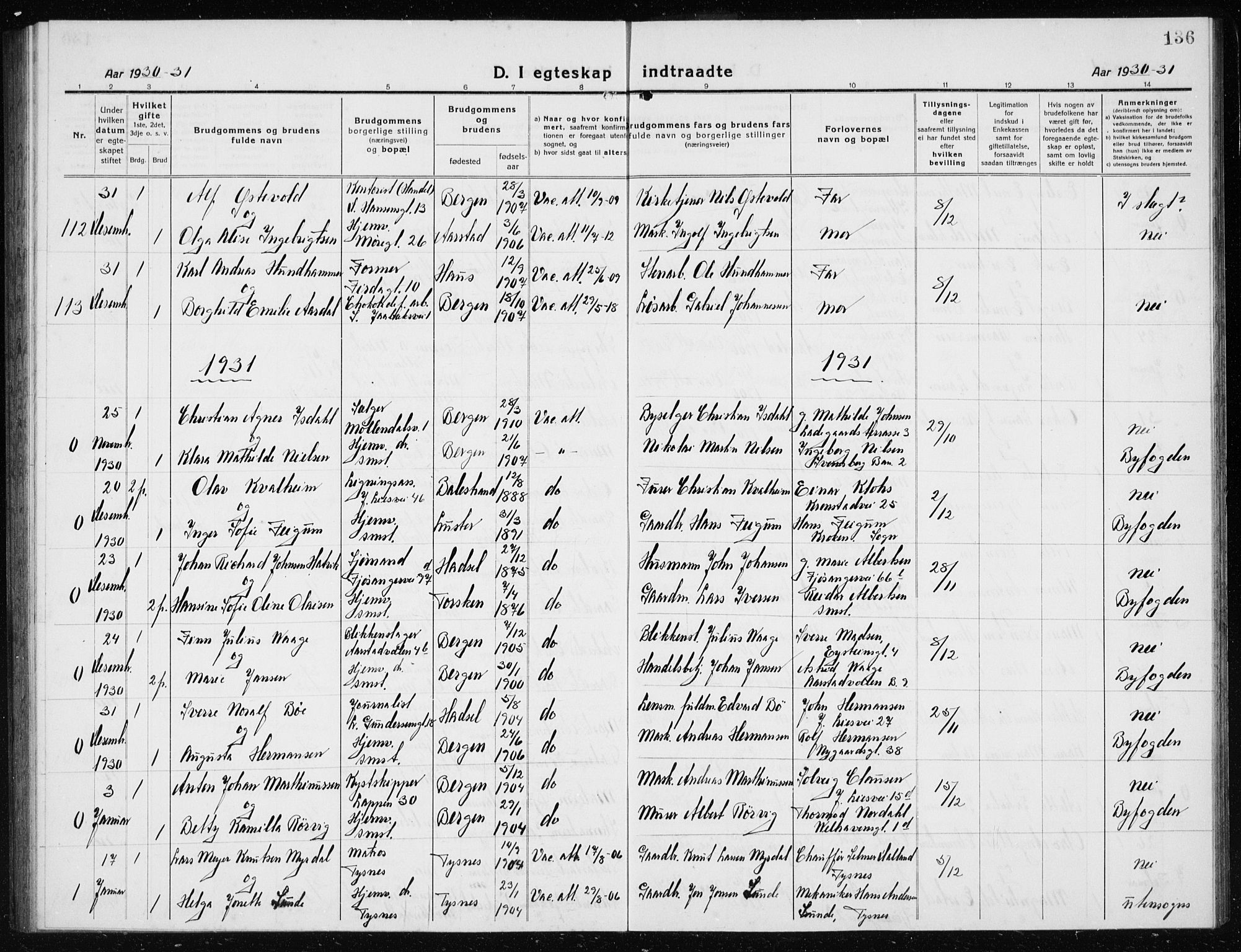 Årstad Sokneprestembete, AV/SAB-A-79301/H/Hab/L0020: Parish register (copy) no. C  2, 1920-1935, p. 136