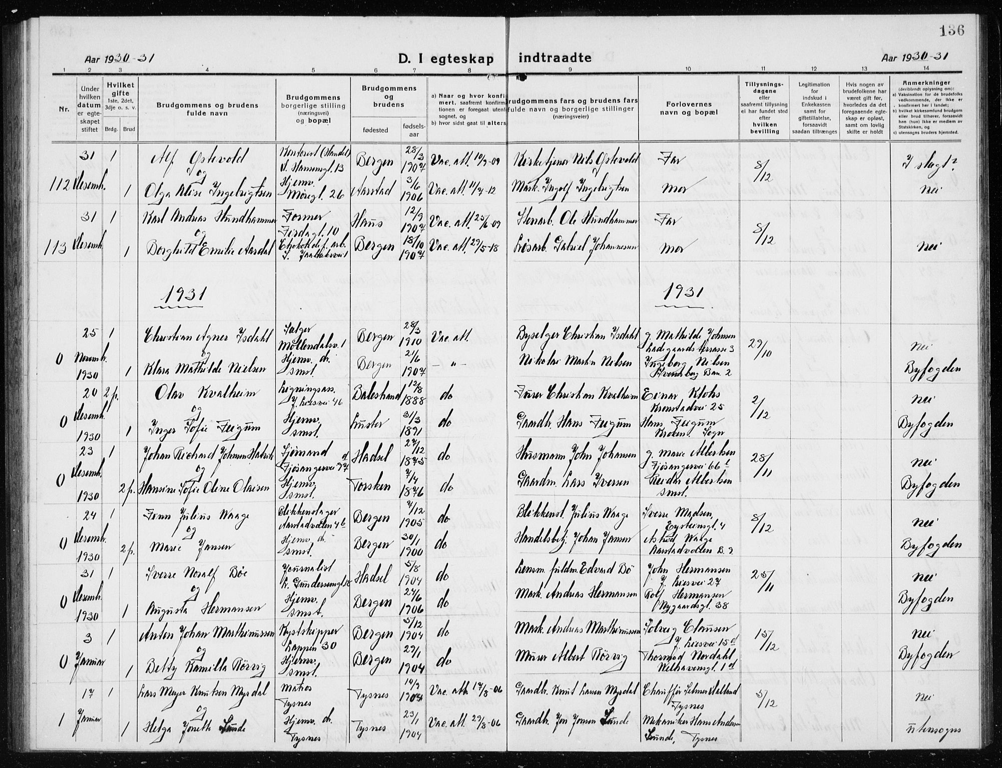 Årstad Sokneprestembete, SAB/A-79301/H/Hab/L0020: Parish register (copy) no. C  2, 1920-1935, p. 136