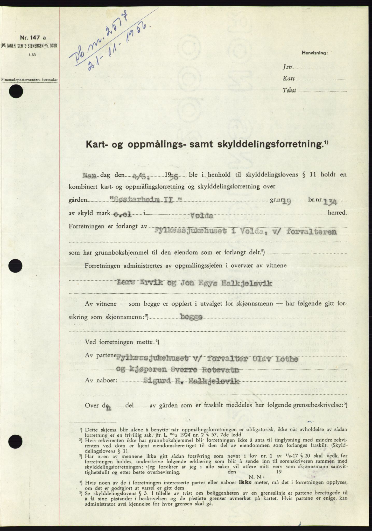 Søre Sunnmøre sorenskriveri, AV/SAT-A-4122/1/2/2C/L0105: Mortgage book no. 31A, 1956-1957, Diary no: : 2517/1956