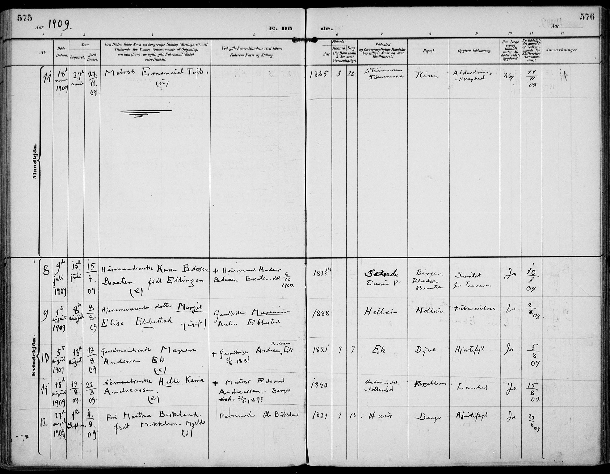 Strømm kirkebøker, AV/SAKO-A-322/F/Fa/L0005: Parish register (official) no. I 5, 1898-1919, p. 575-576