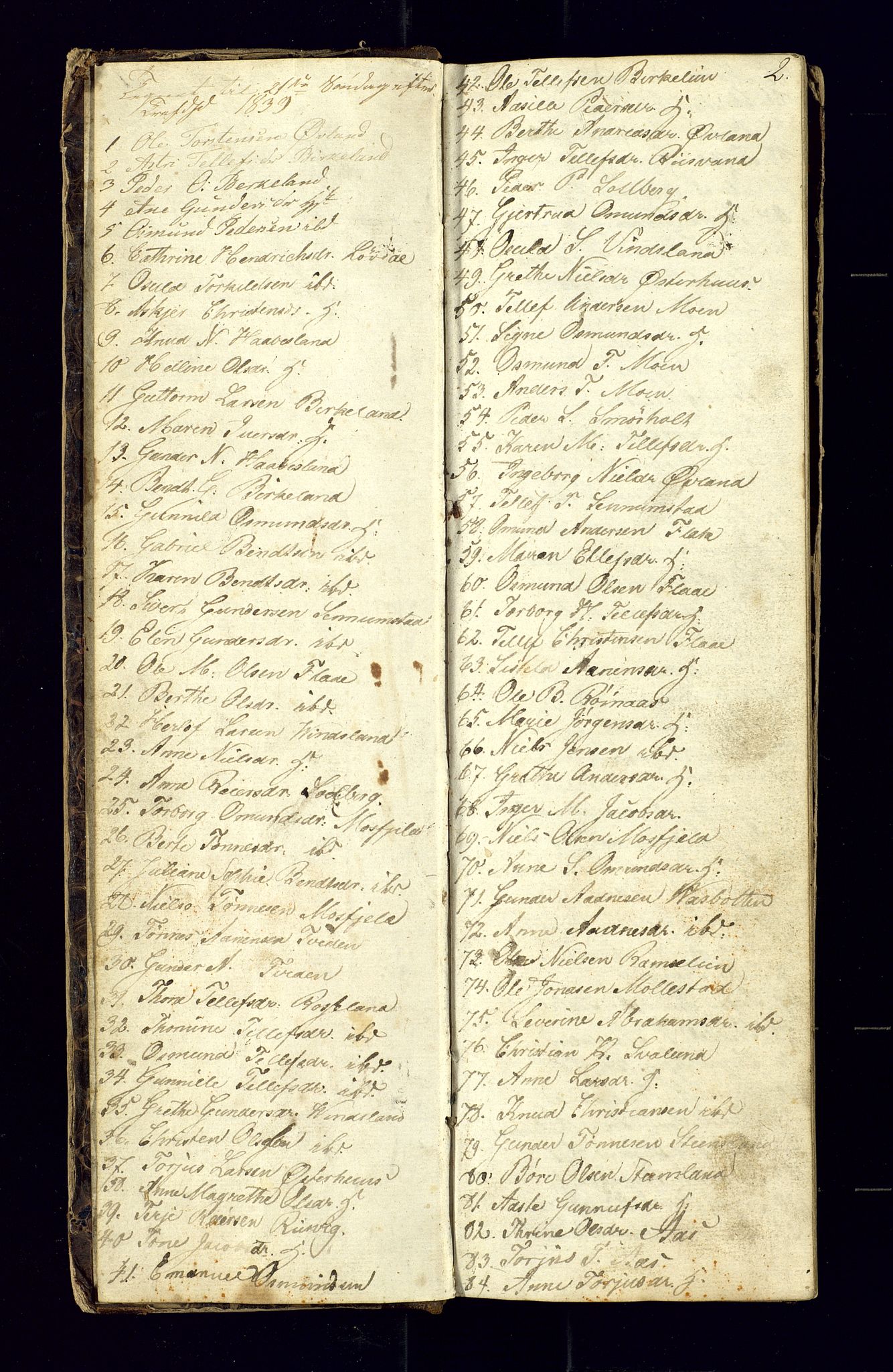 Birkenes sokneprestkontor, SAK/1111-0004/F/Fc/L0002: Communicants register no. C-2, 1839-1849, p. 2