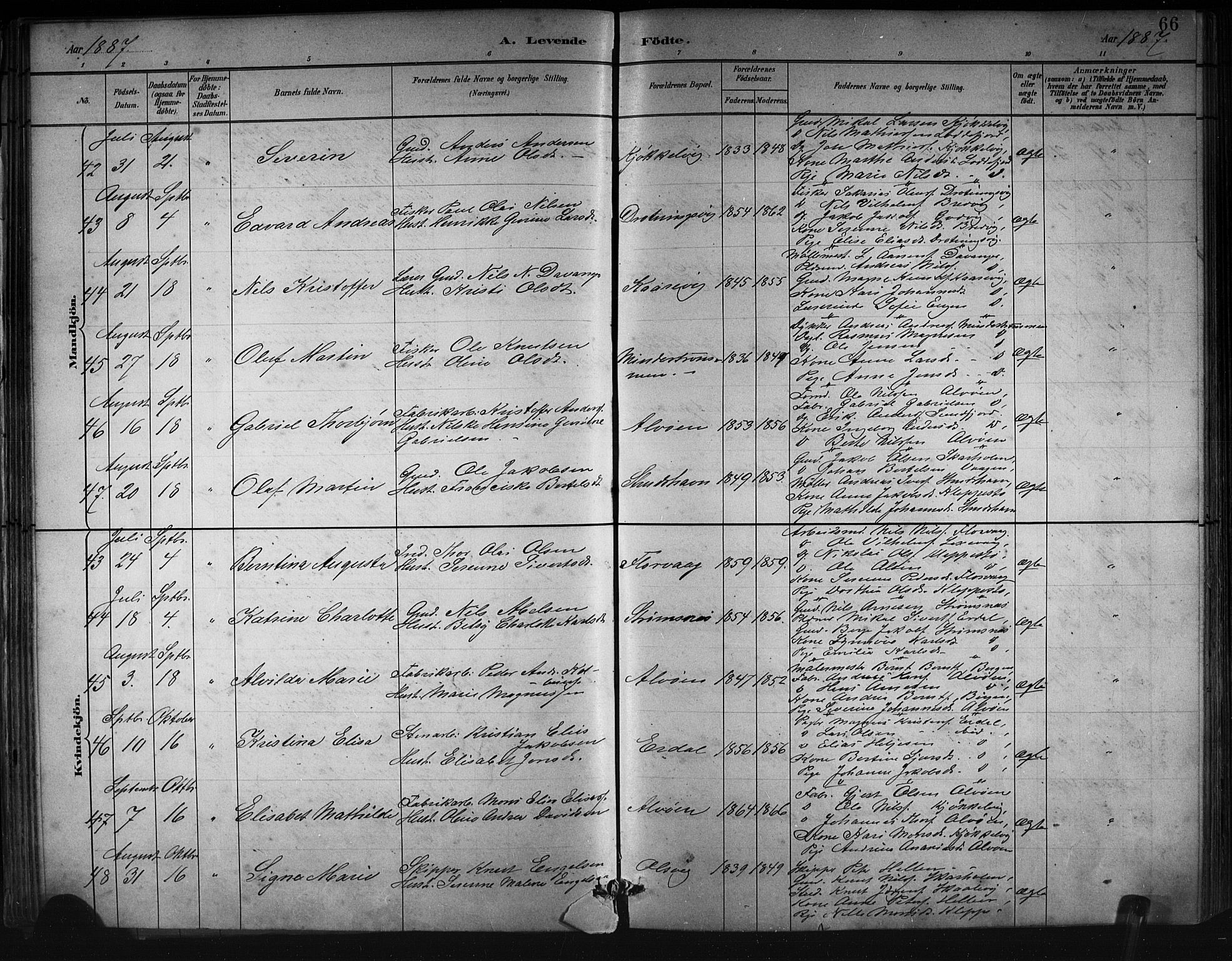 Askøy Sokneprestembete, AV/SAB-A-74101/H/Ha/Hab/Haba/L0008: Parish register (copy) no. A 8, 1882-1893, p. 66