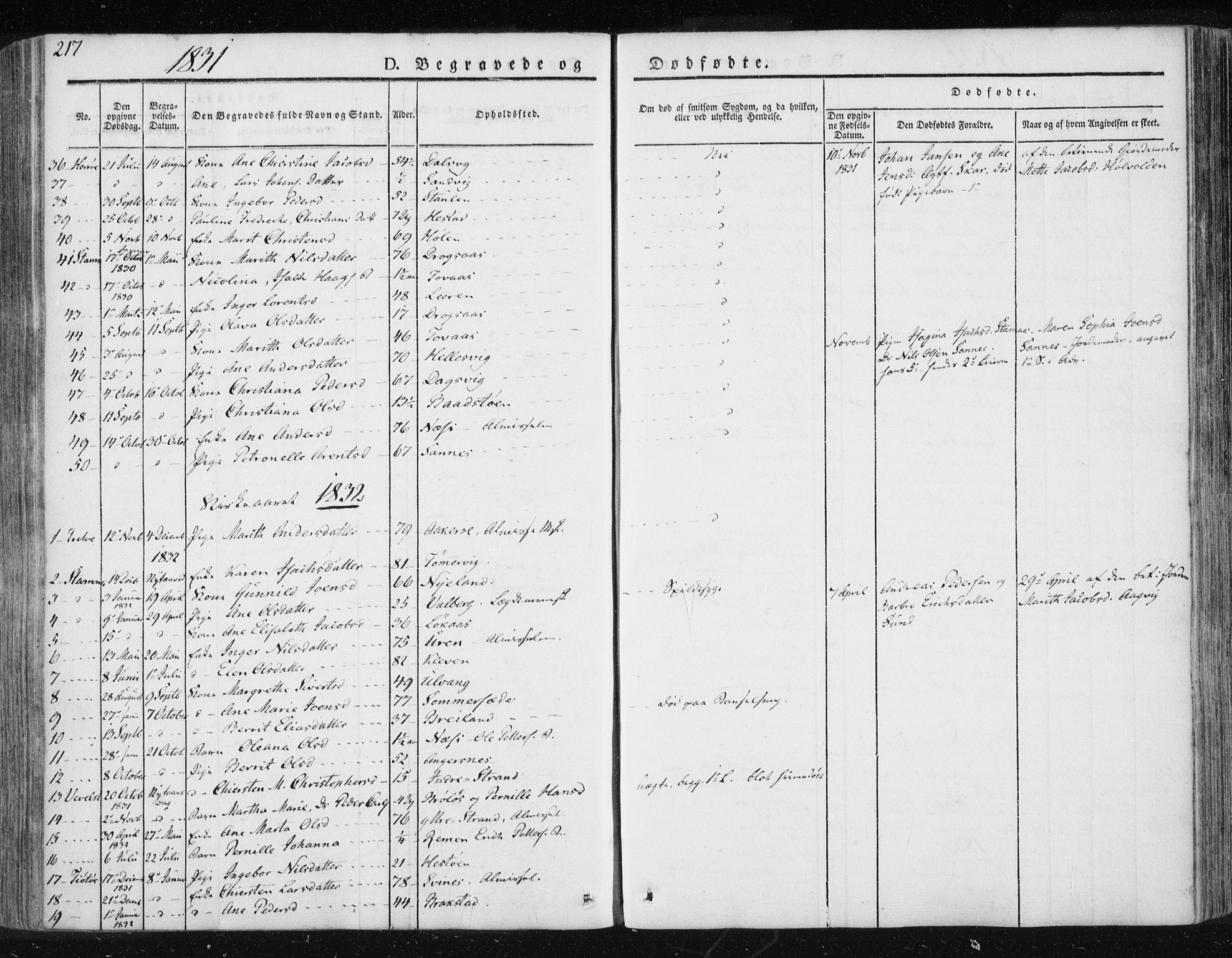 Ministerialprotokoller, klokkerbøker og fødselsregistre - Nordland, AV/SAT-A-1459/830/L0447: Parish register (official) no. 830A11, 1831-1854, p. 217