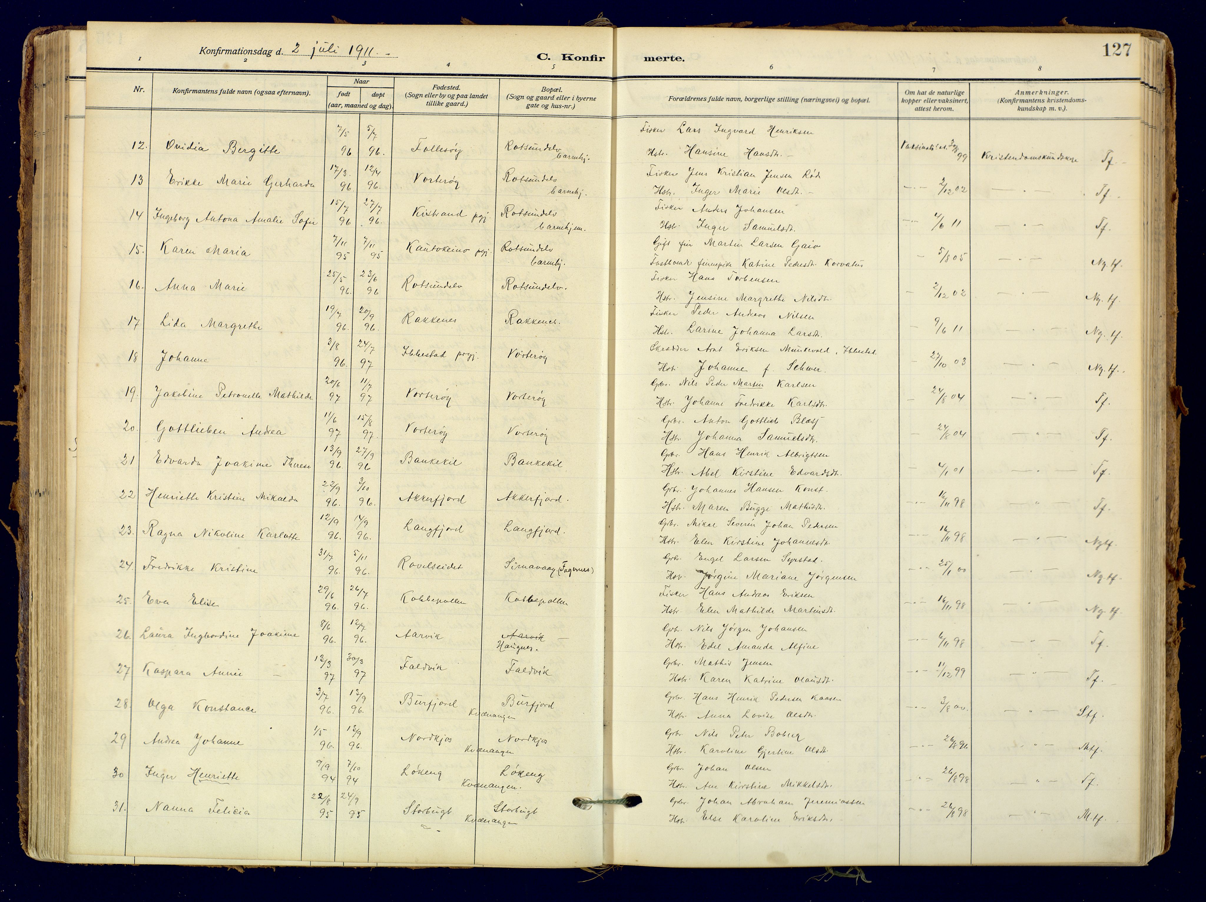 Skjervøy sokneprestkontor, AV/SATØ-S-1300/H/Ha/Haa: Parish register (official) no. 18, 1910-1926, p. 127